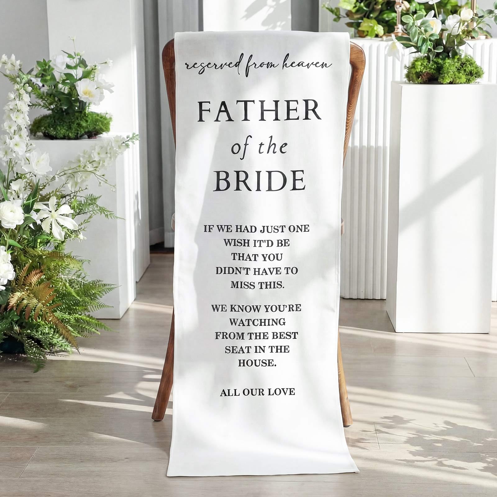 HunnmingRe Bride Father Wedding Memorial Reserved Chair Sign Banner in Loving Memory of Parents Celebrating from Heaven Wedding 