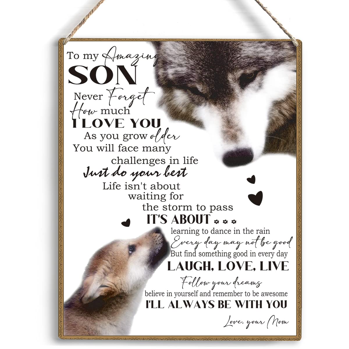 To My Son Wooden Hanging Sign from Mom Son Gifts Family Wall Decor for Bedroom Boys Room Decor Birthday Christmas Thanksgiving G