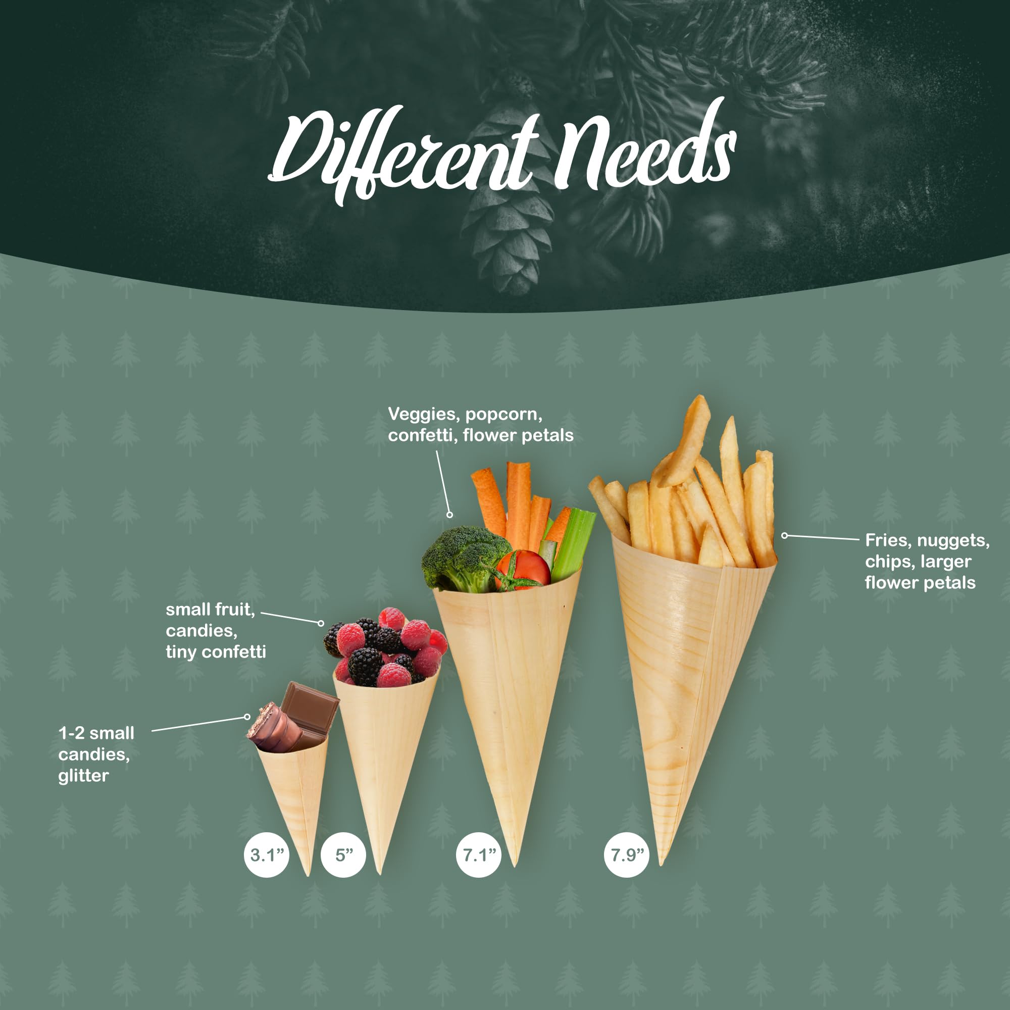 Bamboomn - Disposable Food And Appetizer Wood Cones - 5'' X 2'' - 1,000 Pieces