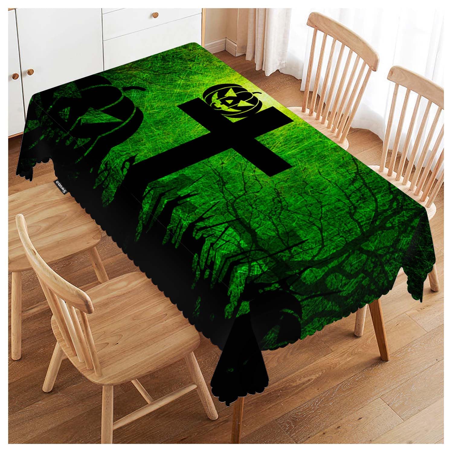 Swono Tablecloth Halloween, Halloween Cross Grave Pumpkin Table Cloth For Kitchen Dining Tabletop Decoration Parties Weddings, 5