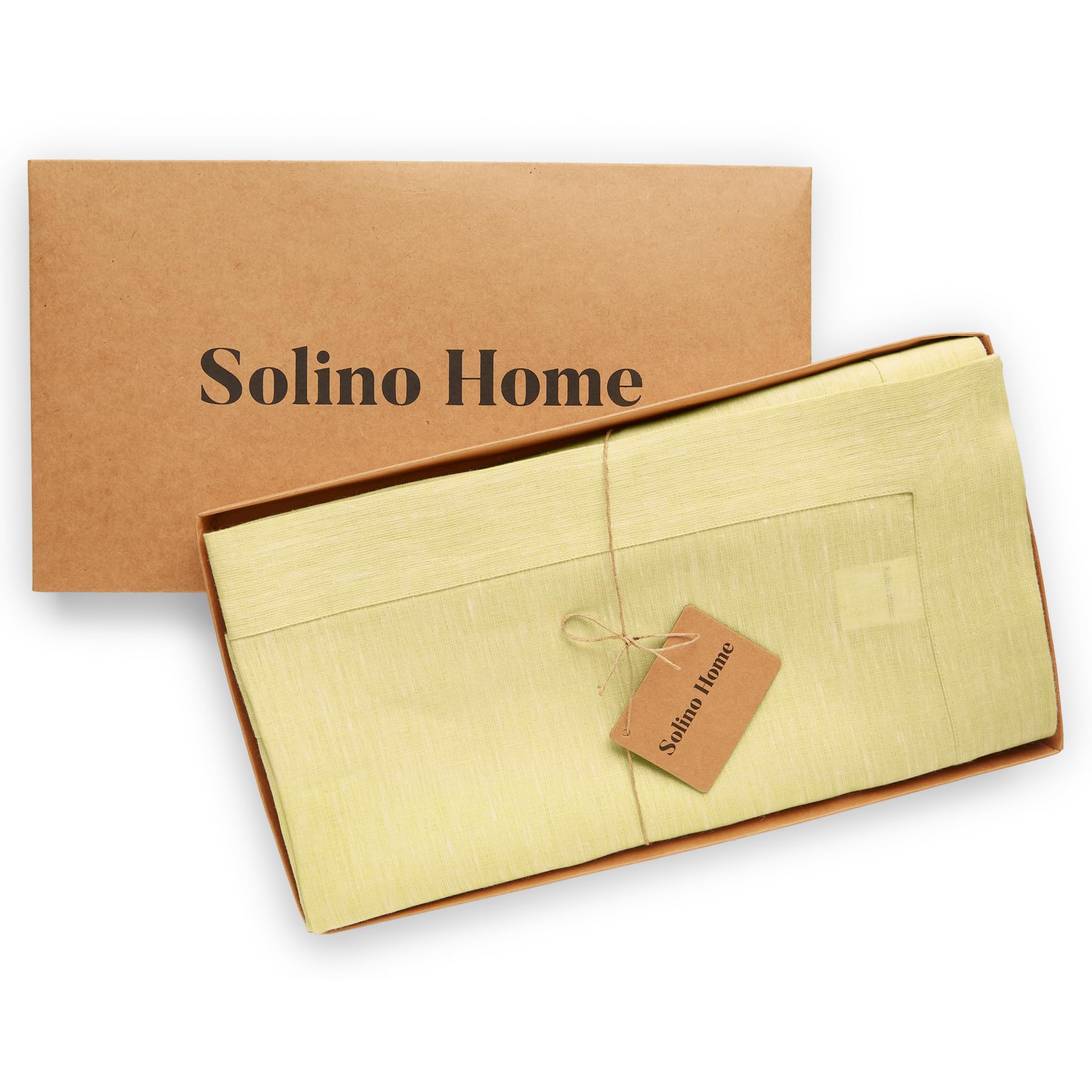 Solino Home Linen Tablecloth 120'' L X 60'' W Inch - 100% Pure Linen Chambray Yellow Table Cloth For Rectangle Tables - Athena,