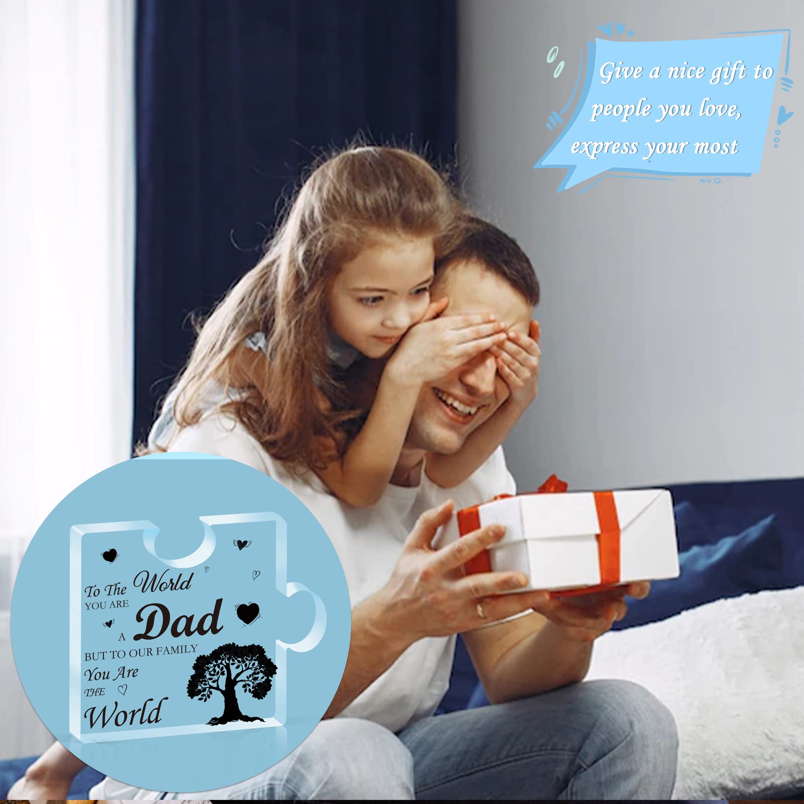 CSYY Dad Gift from Daughter Son, Acrylic Plaque Gift for Dad, Dad Plaque Gift Puzzle Shaped, Dad Birthday Present, Dad Presents