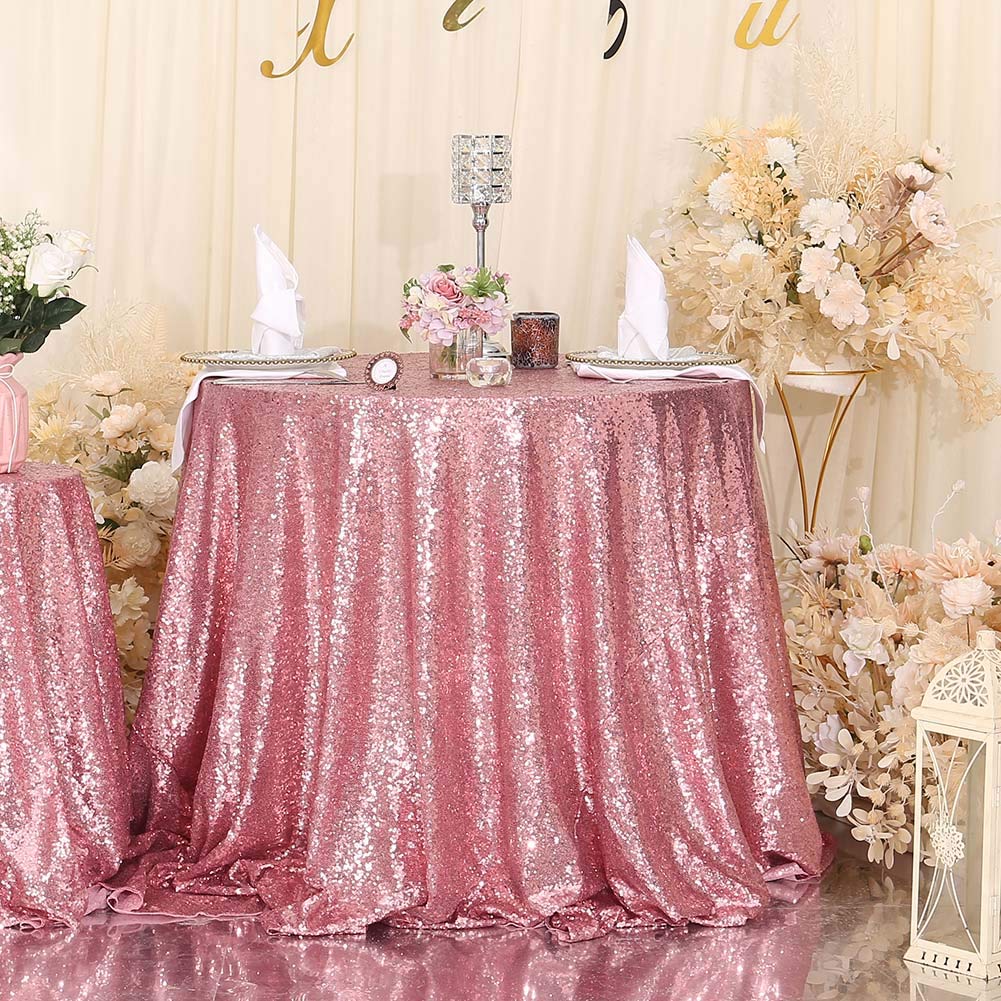 Squarepie Sequin Tablecloth Round Fuchsia Pink 72 Inch Sparkly Table Linen For Wedding Birthday Party