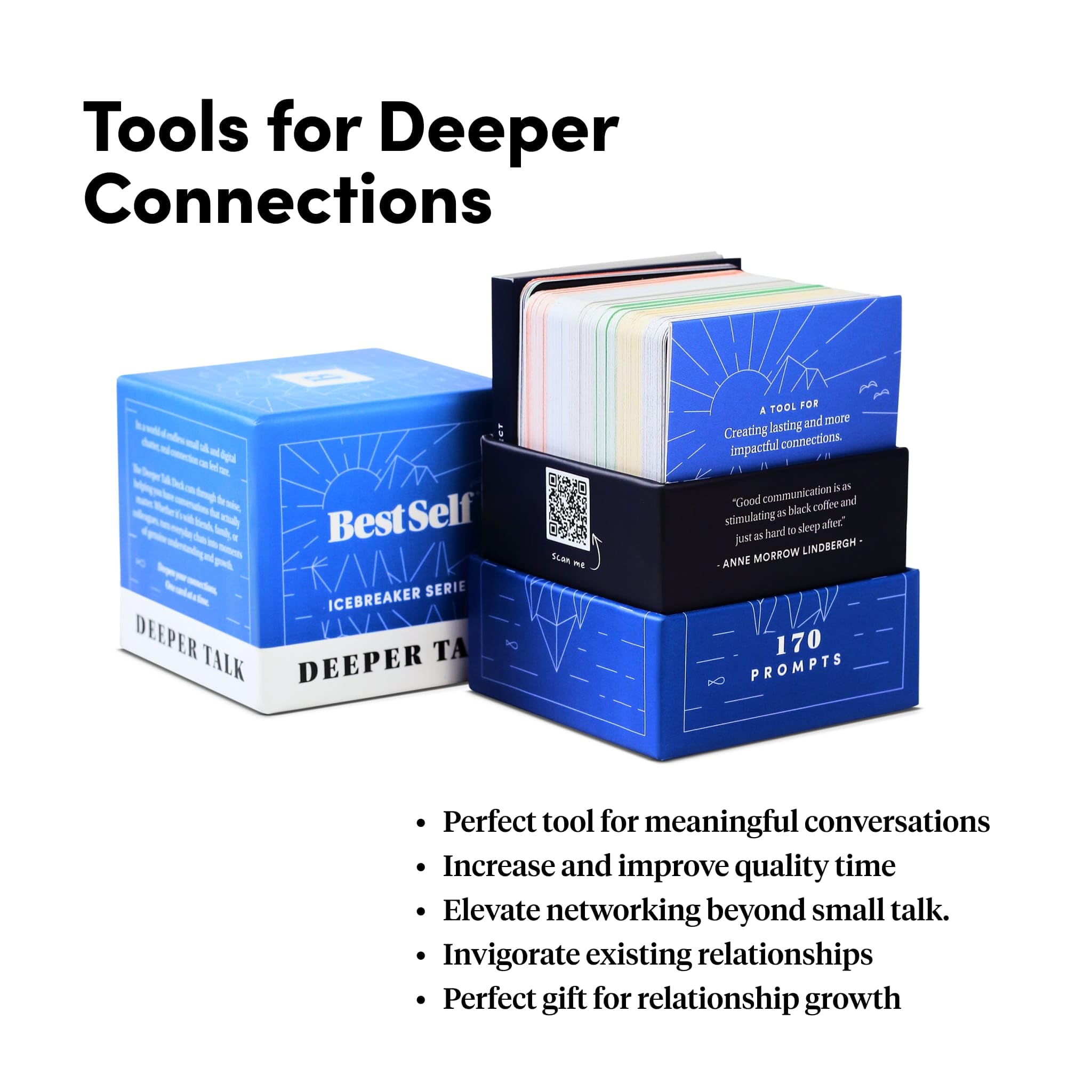 BestSelf Icebreaker Deeper Talk Deck - Conversation Starter Card Pack to Deepen Friendships with 150 Prompts