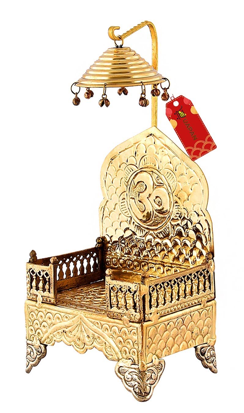 Uapan Brass God Singhasan Rectangle Shape Temple Krishna Laddu Gopal Kanha Laxmi Ganesh Brass Pooja Chowki (Small)