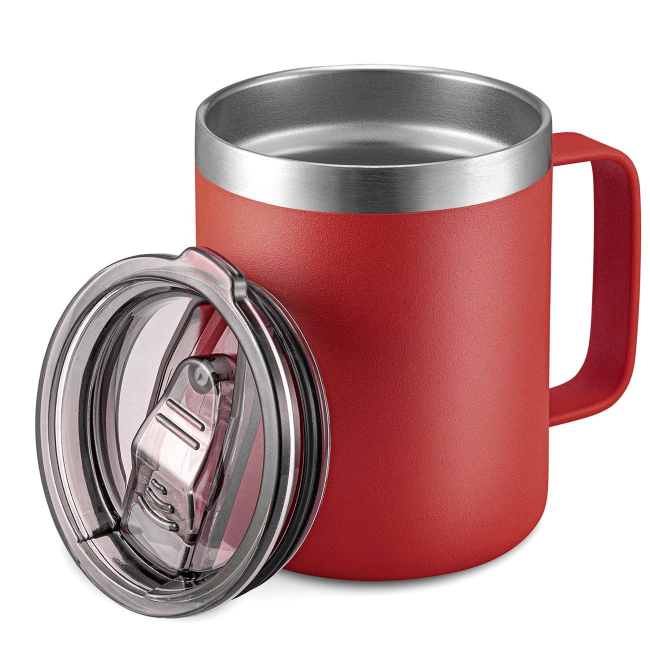 ALOUFEA 12oz Stainless Steel Insulated Coffee Mug with Handle, Double Wall Vacuum Travel Mug, Tumbler Cup with Sliding Lid, Red