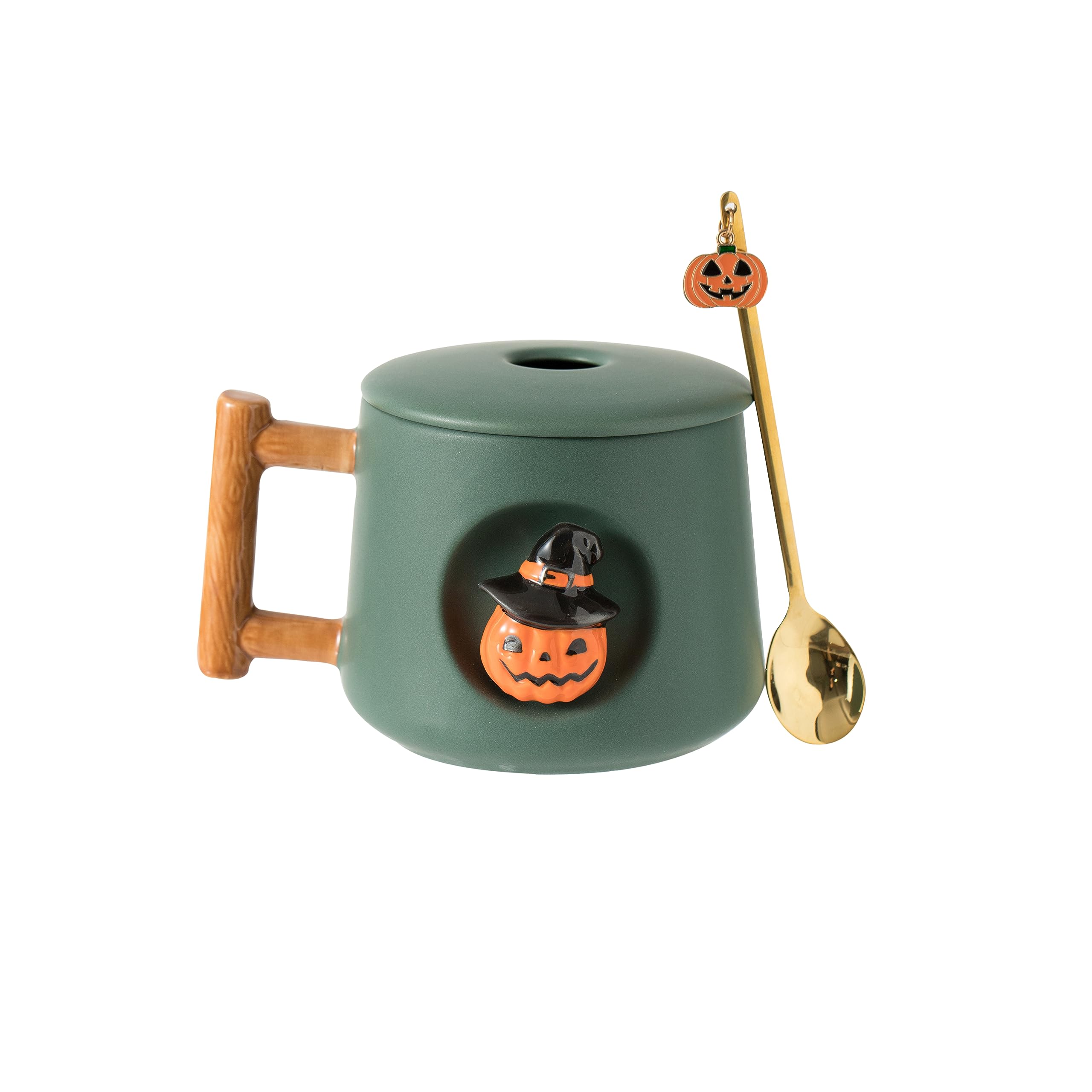 DIHOclub Adorable 3D Ceramic Pumpkin Head Mug with Lid and Spoon - Perfect for Coffee, Tea, Milk, and More - Ideal Gift for Hall