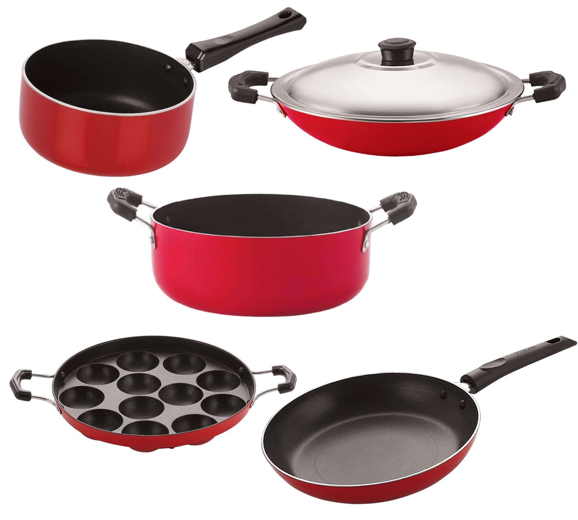 Nirlon Aluminium Non Stick Kitchen Essentials Cookware Set Of5 Pieces (2.6Mm_Sp(M)_Ap(12)_Ac_Cass22_Tp24)