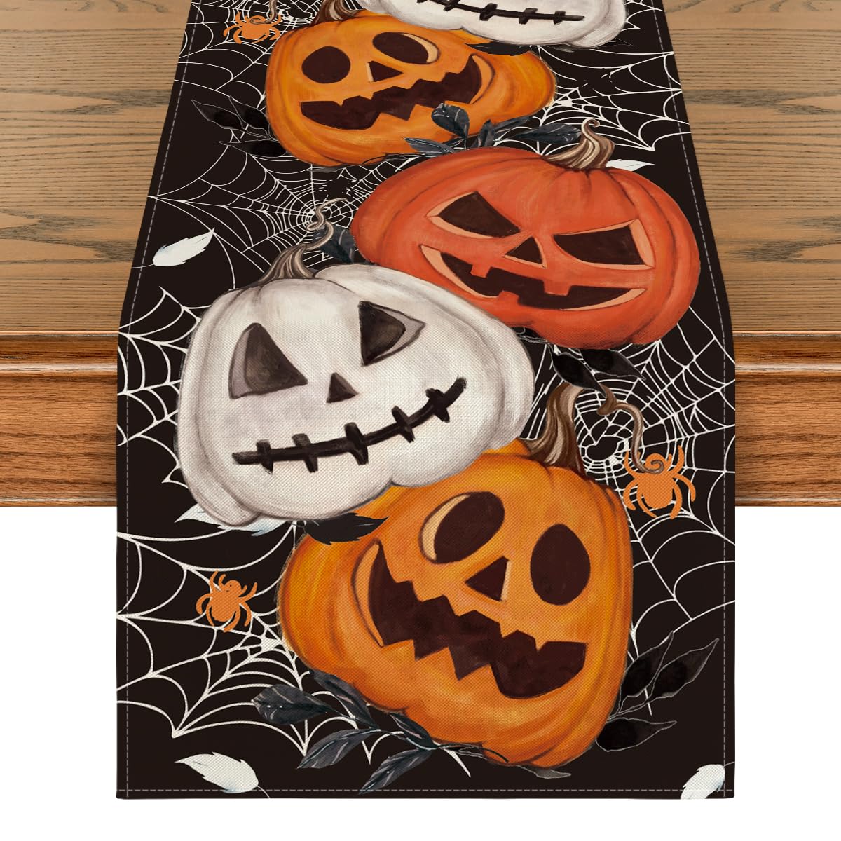 Artoid Mode Black Pumpkins Spider Web Halloween Table Runner, Seasonal Fall Kitchen Dining Table Decoration For Home Party Decor