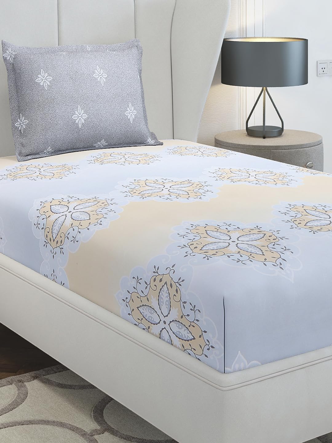 Monte Carlo Light Grey Printed Single 144 Tc 1 Bedsheet With 1 Pillow Cover 4