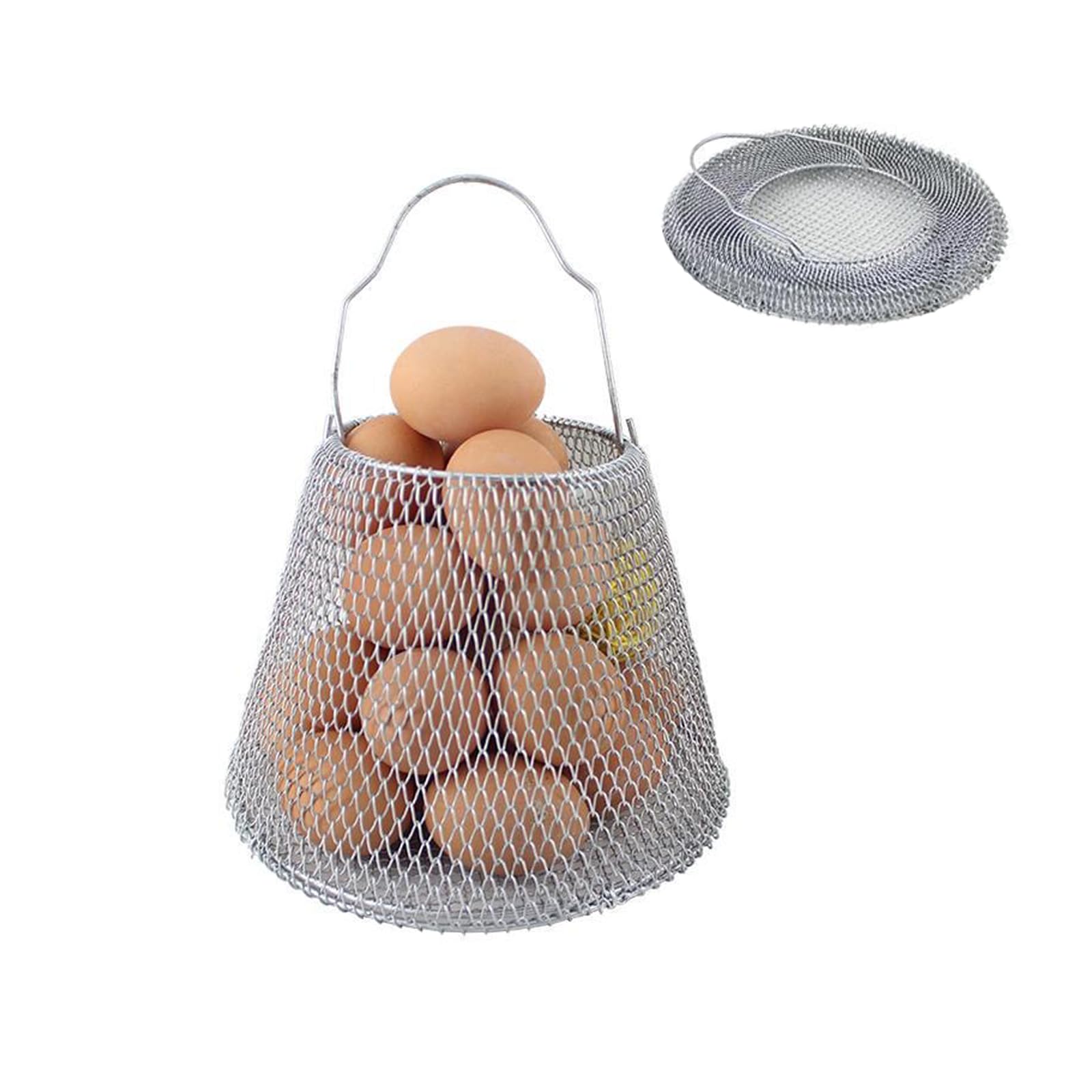 ROLUXENTIA Collapsible Round Egg Basket  Metal Wire Storage with Handles, Perfect for Hanging & Family Farm Gathering  Golden 