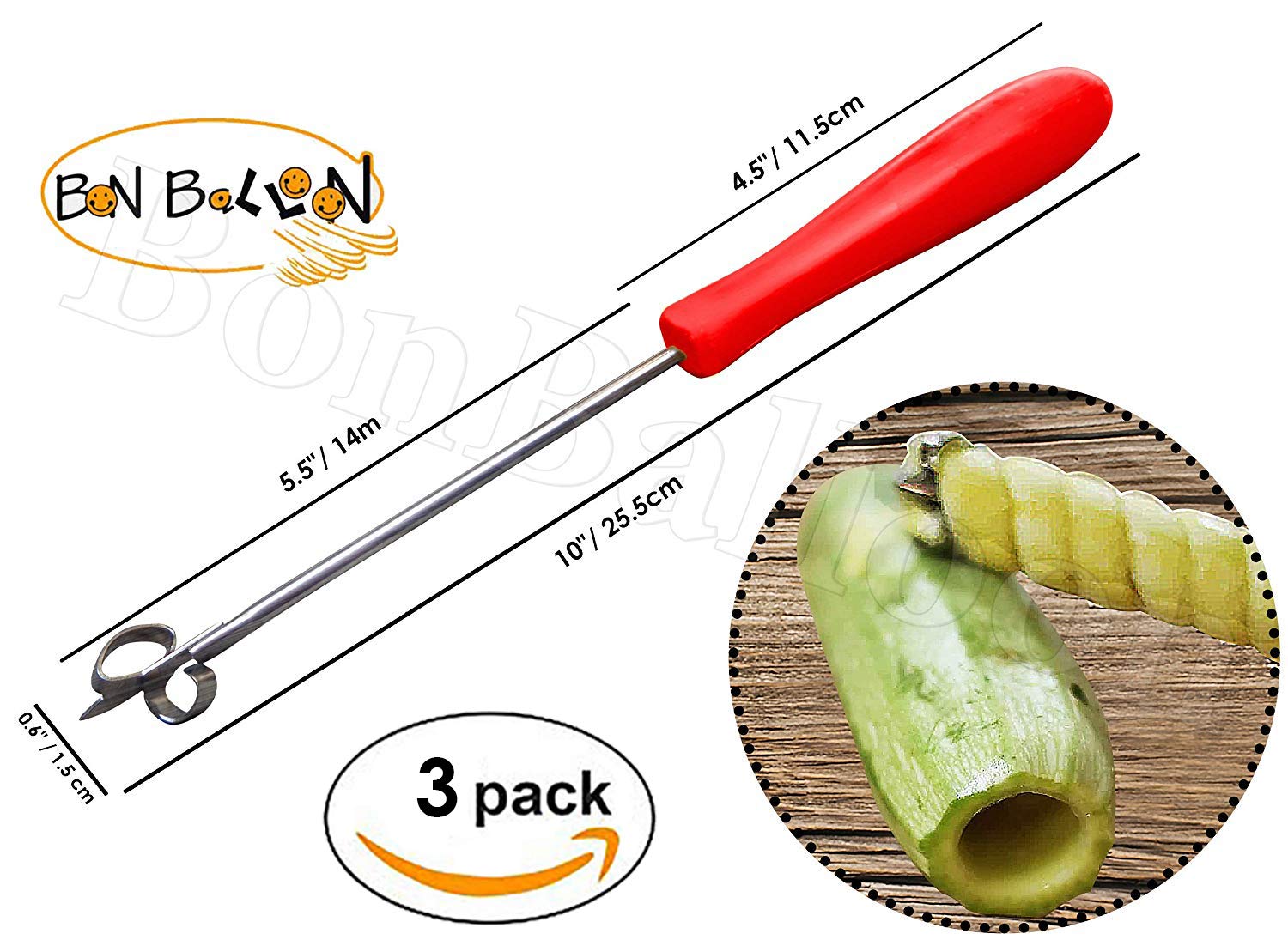 Bonballoon 3Pcs Random Color Stainless Steel Vegetable Corer, 10'' Long, Non-Slip Ergonomic Handle