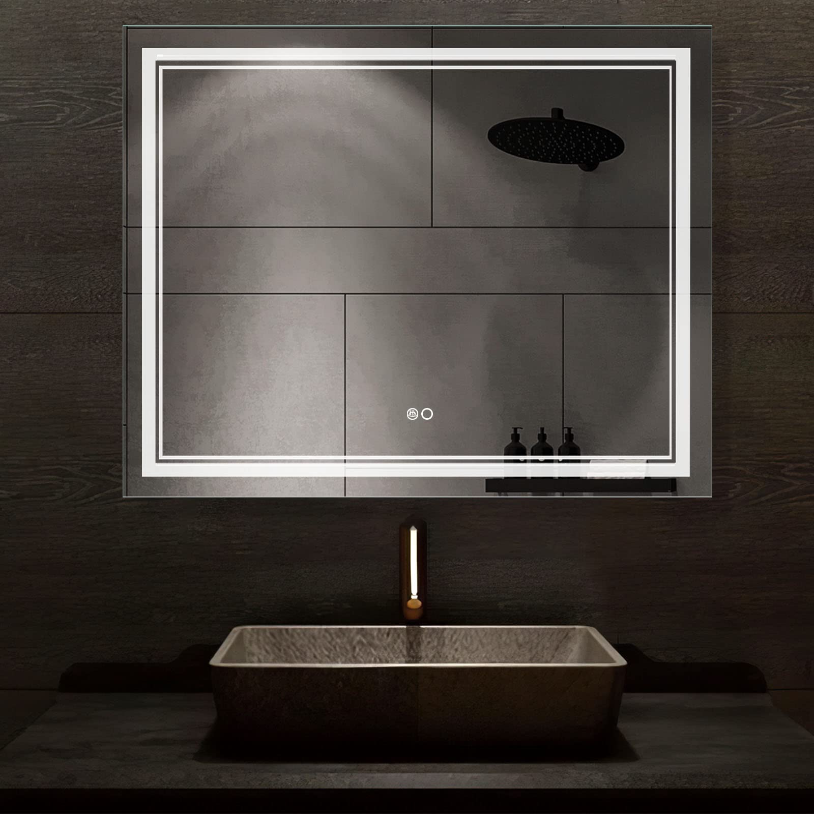 NeuType 40 x 32 Inch LED Mirror for Bathroom LED Bathroom Mirror  Bathroom Mirror with Lights  Brightness Adjustment  with Anti-Fog Functin  with Touch Switch  Hanging Horizontally or Vertically