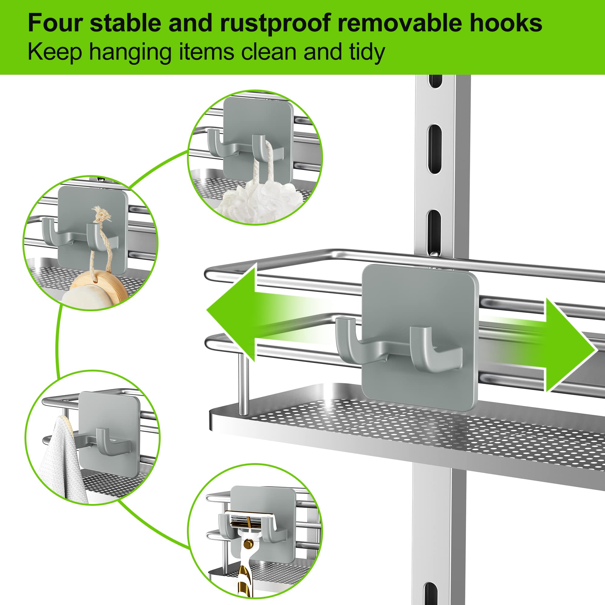 Orimade Adjustable Hanging Over The Shower Door Caddy With Hooks, Bathroom Organizer Shelf Storage Rack,No Drilling Rustproof Sh