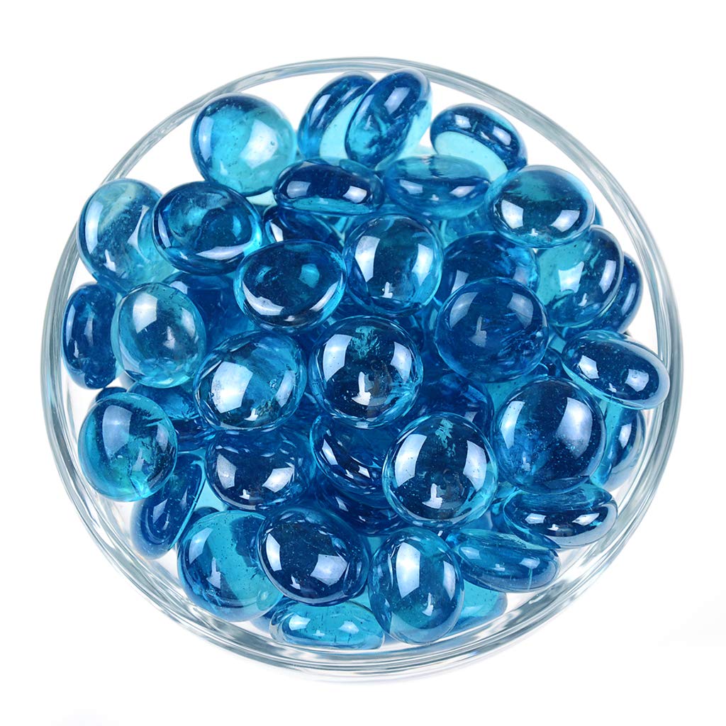 KINGOU Flat Glass Gems/Marbles/Stones/Beads for Vase Filler  Table Scatter  Games - 1 Lbs (17-19mm  Approx. 3/4'')- Aqua Blue