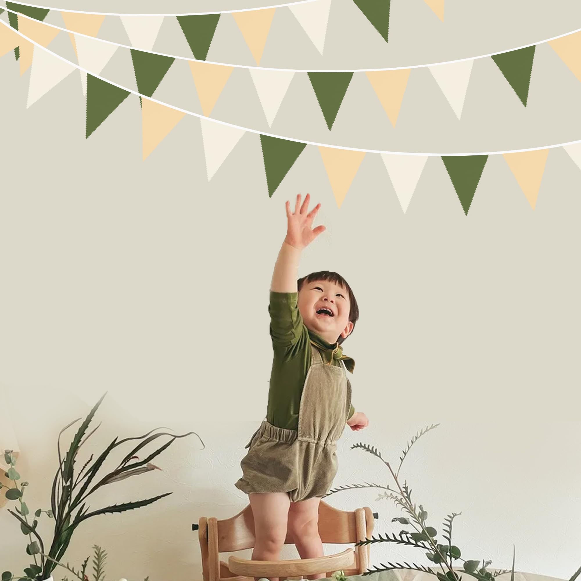 32Ft Sage Green Party Decorations Olive Green Tan Brown Cream Neutral Triangle Flag Fabric Banner Pennant Bunting Garland Stream