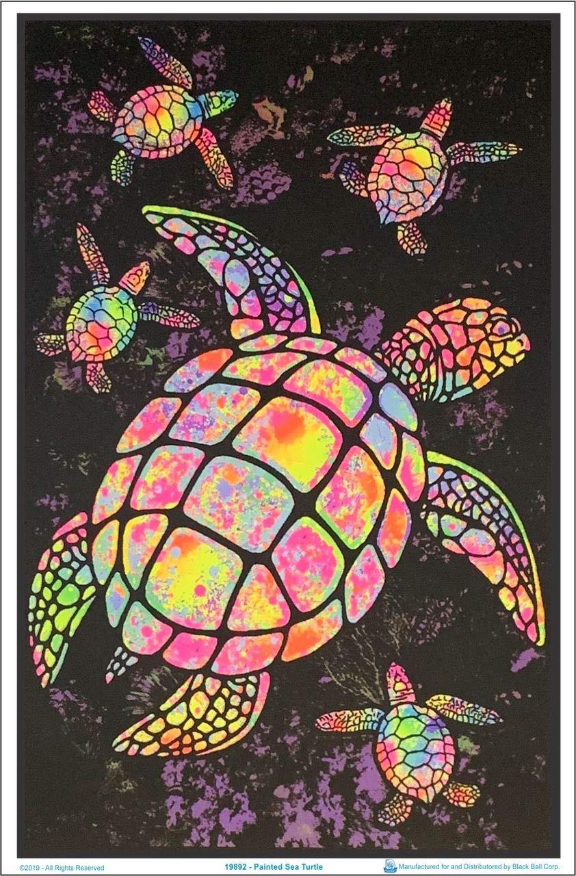 Painted Sea Turtles - Flocked - Blacklight Poster - 23'' X 35''