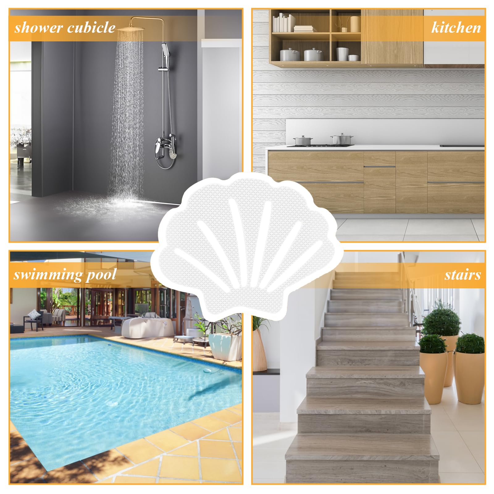 Coufce 30 Pcs Non Slip Bathtub Stickers White Adhesive Decals Sea Shell Shape Shower Stickers For Floor, Ladders, Bath Tub, Stai