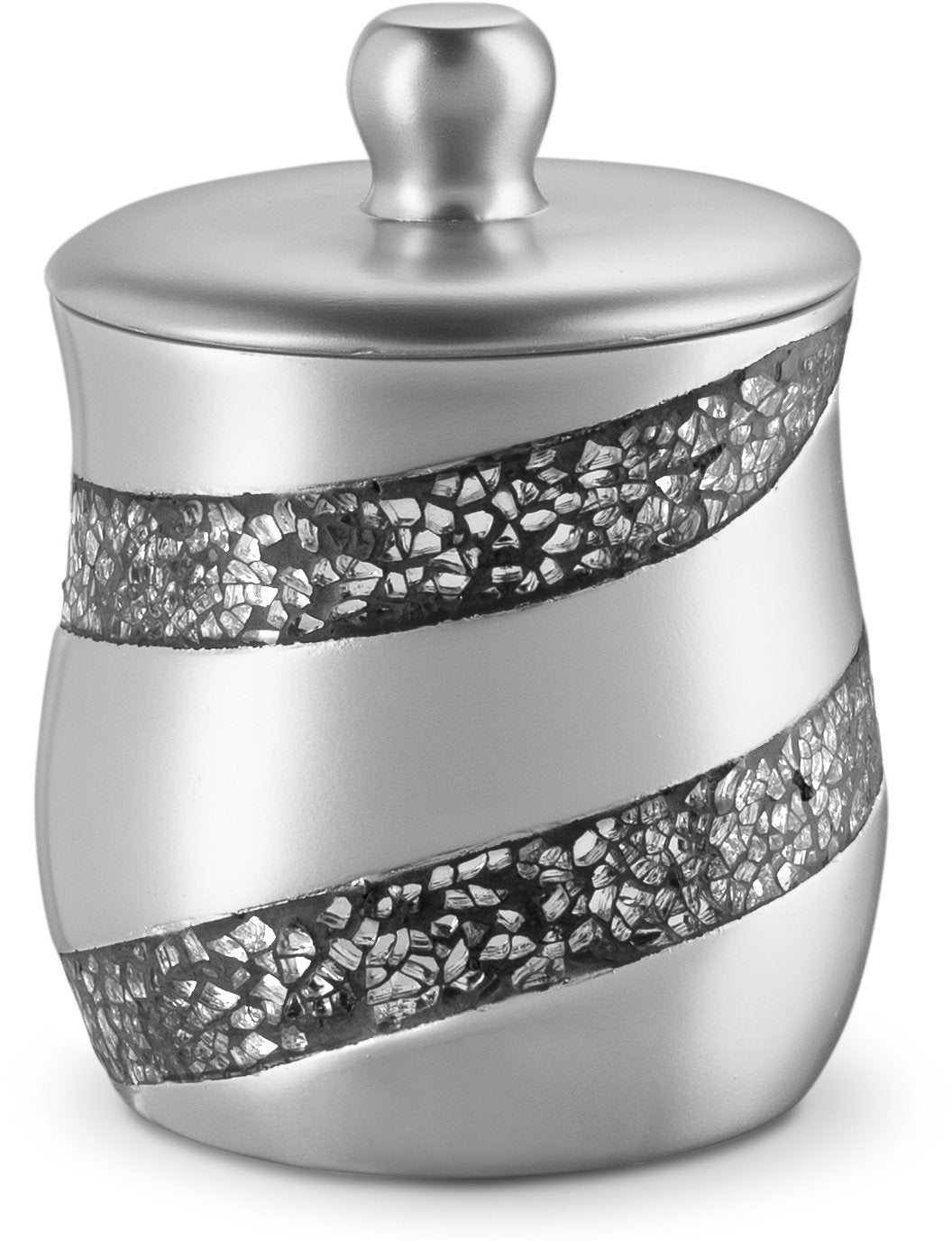 Creative Scents Silver Mosaic Qtip Holder - Decorative Cotton Ball Jar - Durable Resin Cotton Swab Dispenser - Beautiful Bathroo