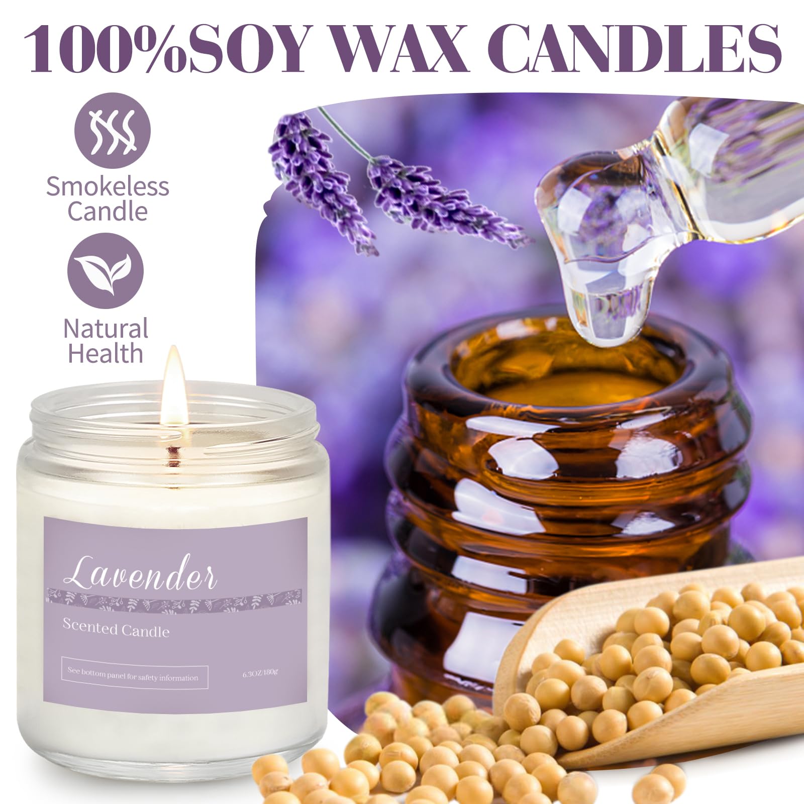 6 Pack Candles for Home Scented Aromatherapy Candles Gifts Set for Women, Lavender Candle, 37.8 oz 300 Hour Long Lasting Candles