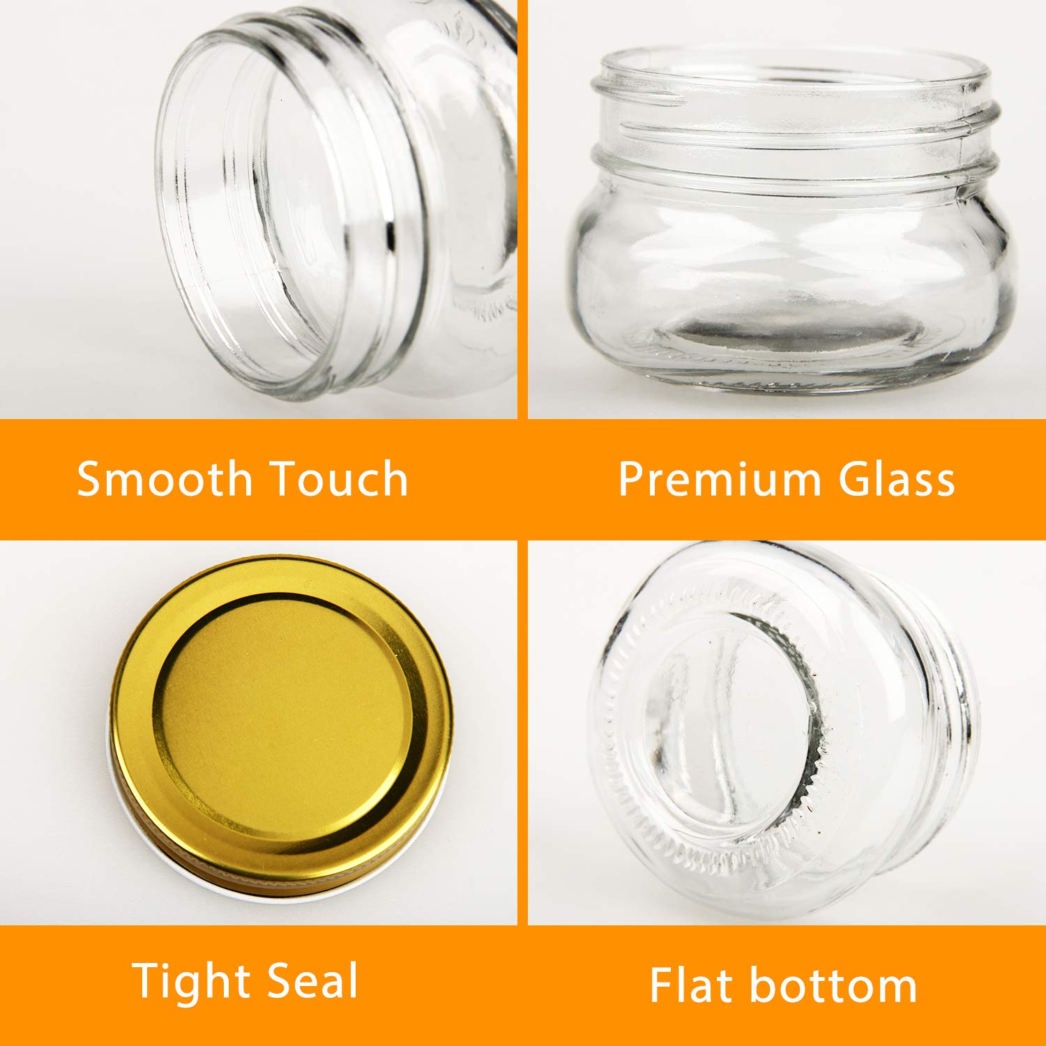 Encheng 5 Oz Wide Mouth Mason Jars,Clear Glass Jars With Lids(Golden),Small Spice Jars For Herb,Jelly,Jams,Wedding Favors,Shower