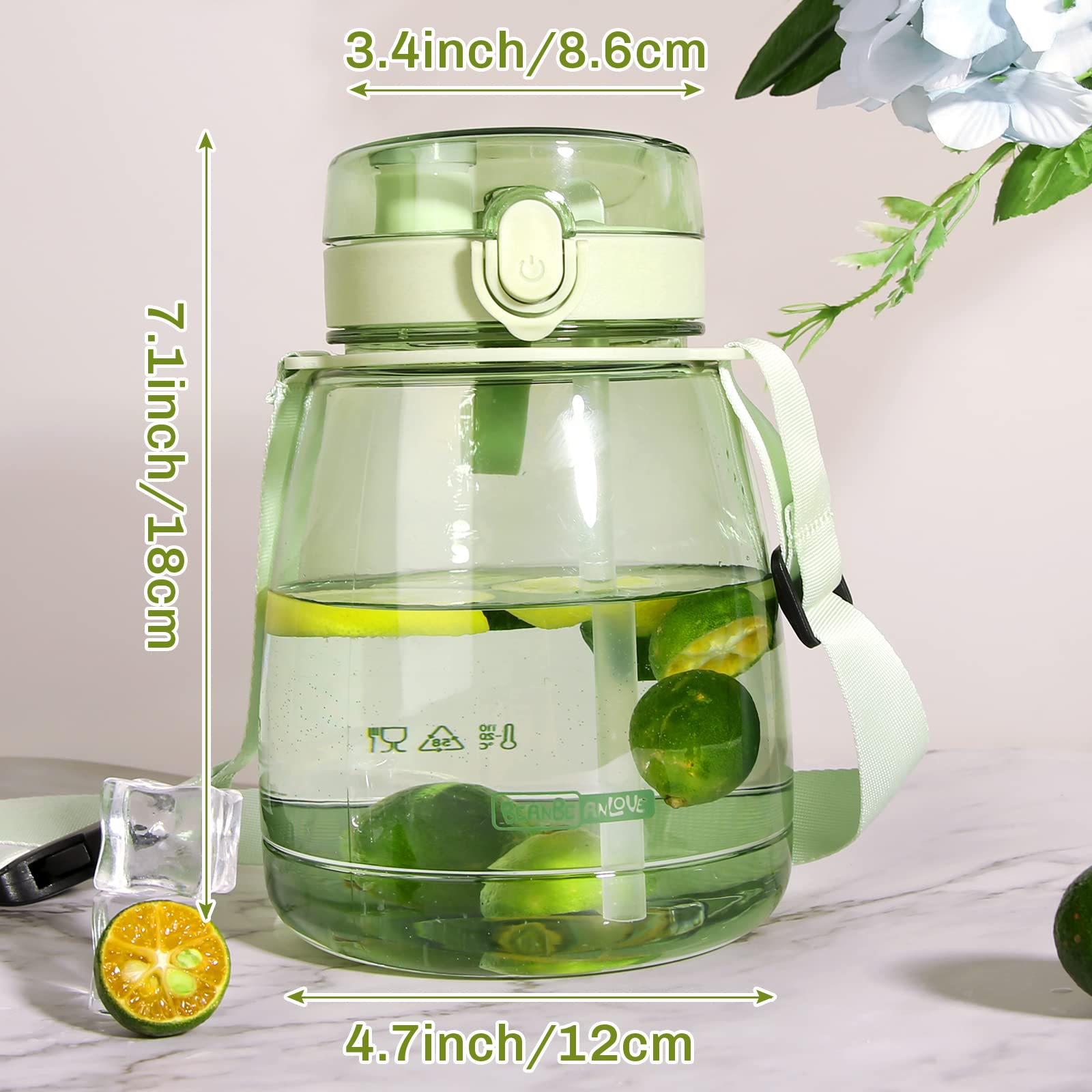 Moioibe Girls Water Bottles For School, Upgrade Aesthetic Water Bottles, Cute Water Bottles With Handle, Water Jug Green
