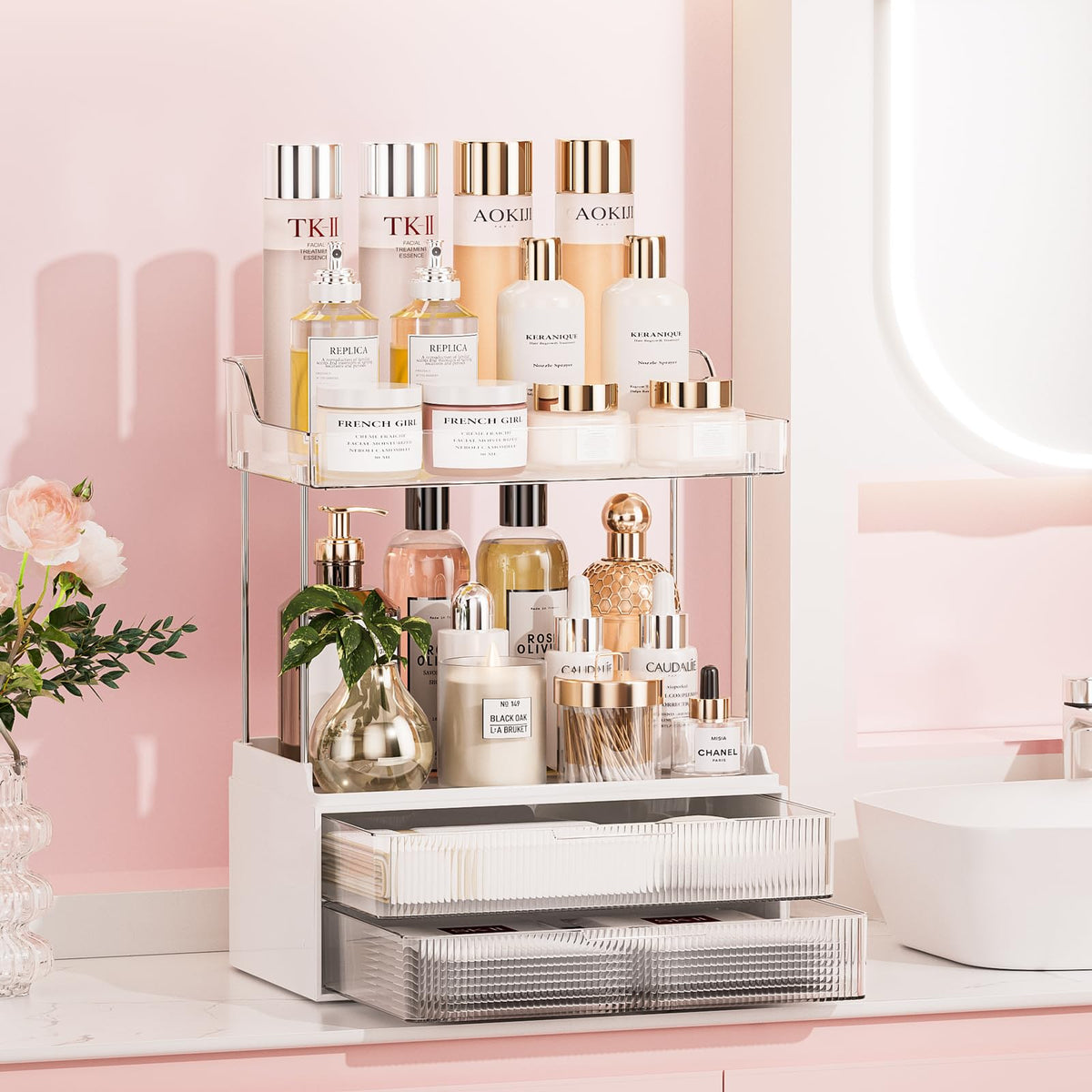 Tidystash 2-Tier 2-Drawer Bathroom Counter Organizer, Elegant Makeup Organizer, Ideal For Present, Easy To Install, Suitable As