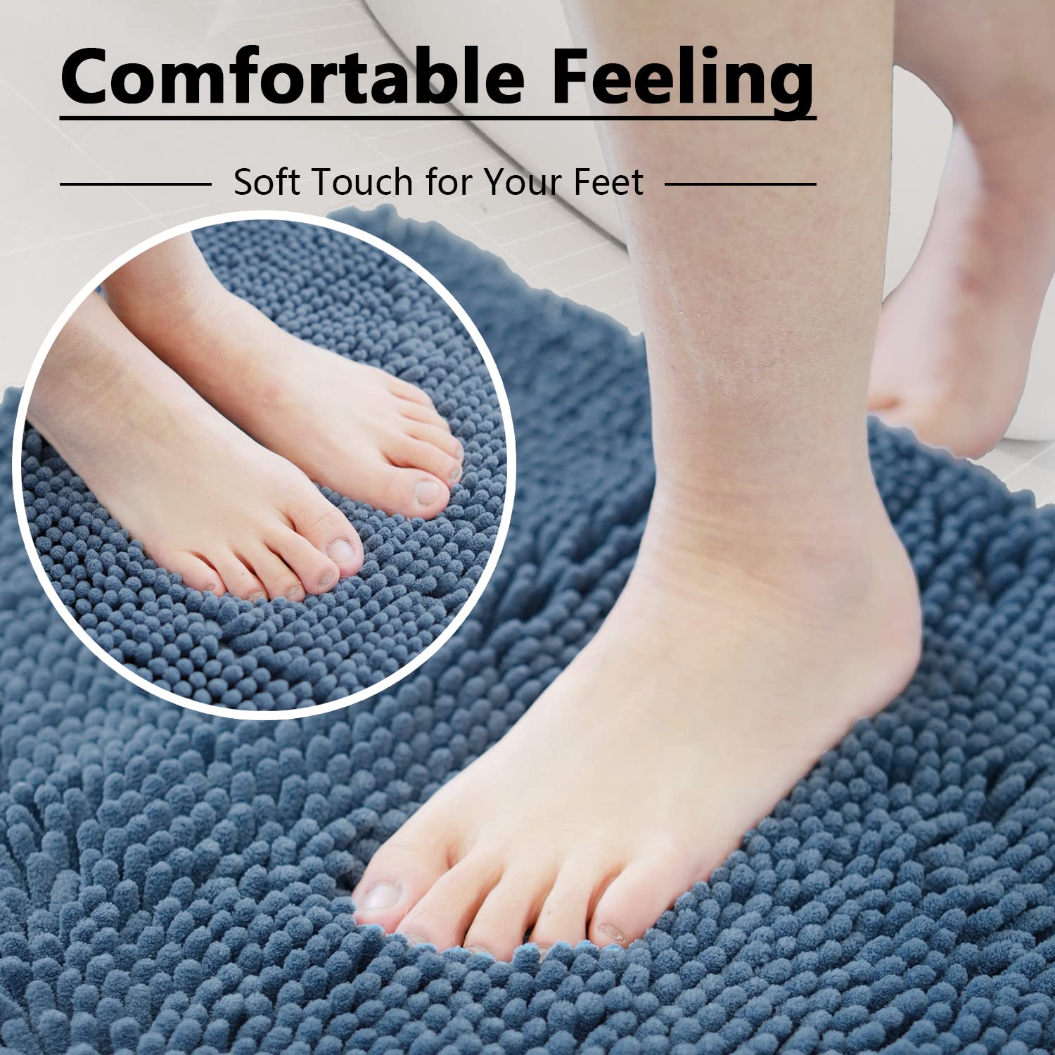 Bathroom Rugs Chenille 3-Piece Extra Soft and Absorbent Shag Bathroom Rugs  Machine Wash Mat  Strong PVC Non-Slip Underside  Plush Carpet Mats (Deep Blue)