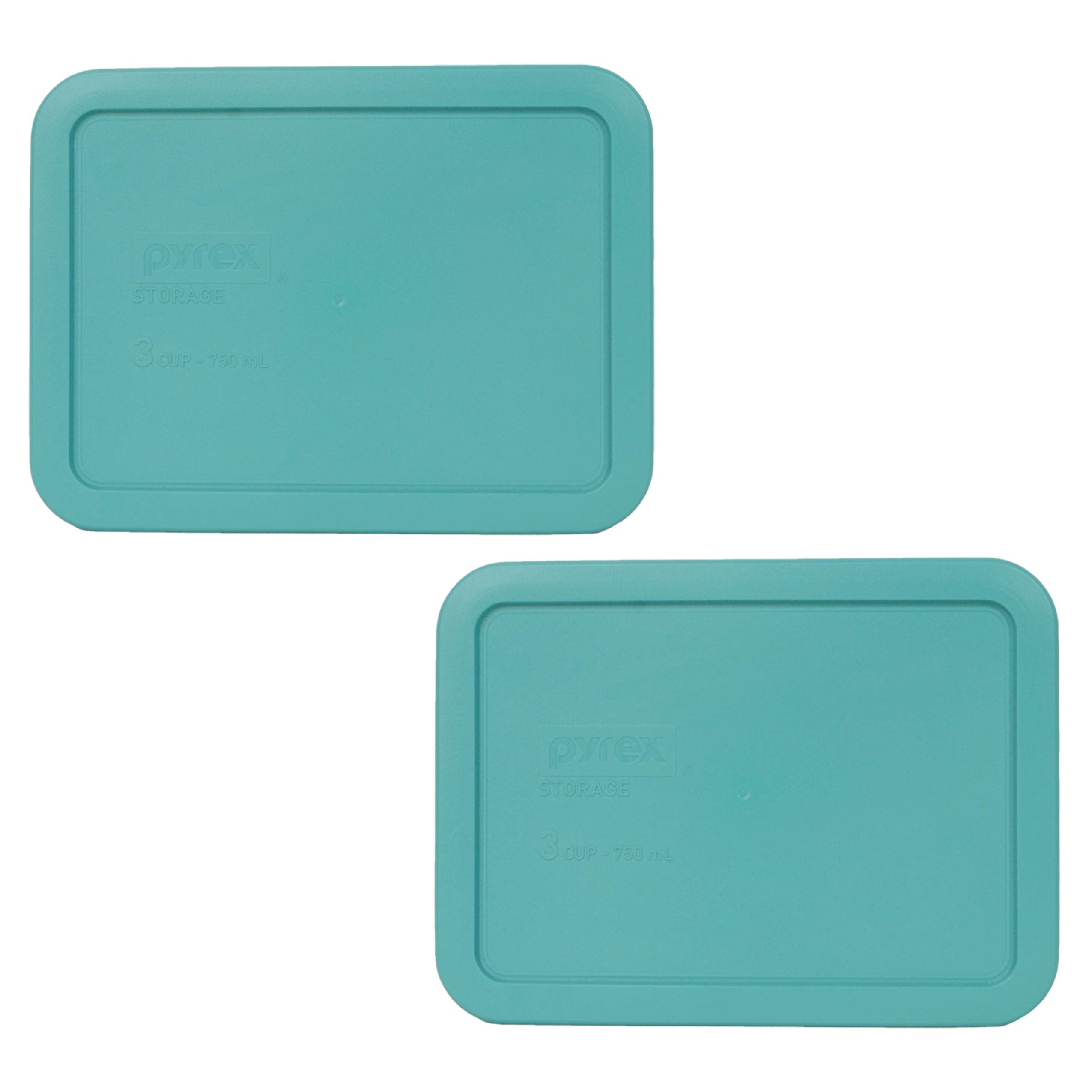 Pyrex Bundle - 2 Items: 7210-Pc 3-Cup Turquoise Rectangle Plastic Food Storage Lids - Original Genuine Pyrex Lids - 2 Pack - Mad