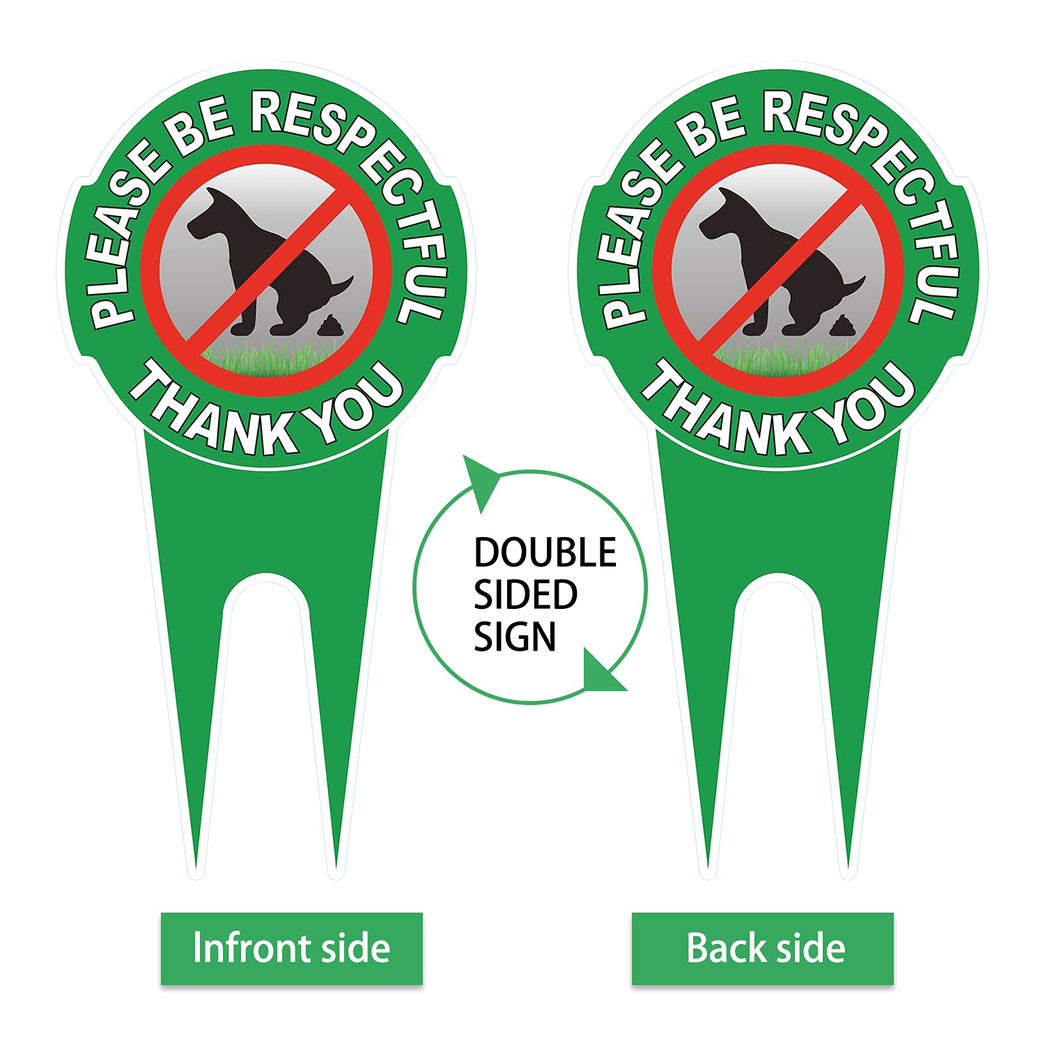 Heiokey 2 Pack No Poop Dog Sign With Stake 12 X 6,Double Sided No Pooping Dog Sign Politely Reads:Please Be Respectful Thank You