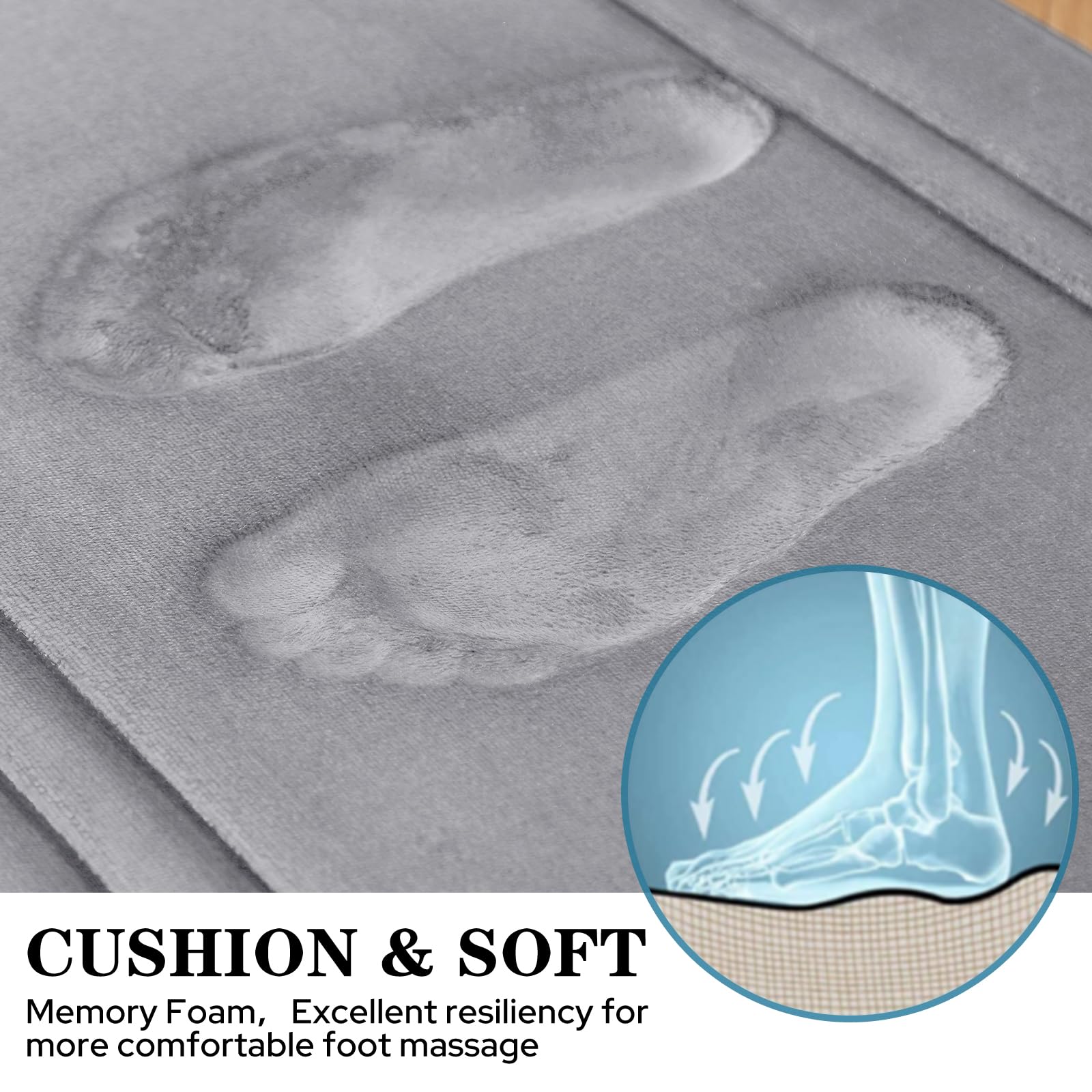 Bysure Grey Memory Foam Bath Mat, Non Slip Extra Soft Absorbent Machine Washable, Bathroom Rugs Sets 3 Piece For Toilet Shower S