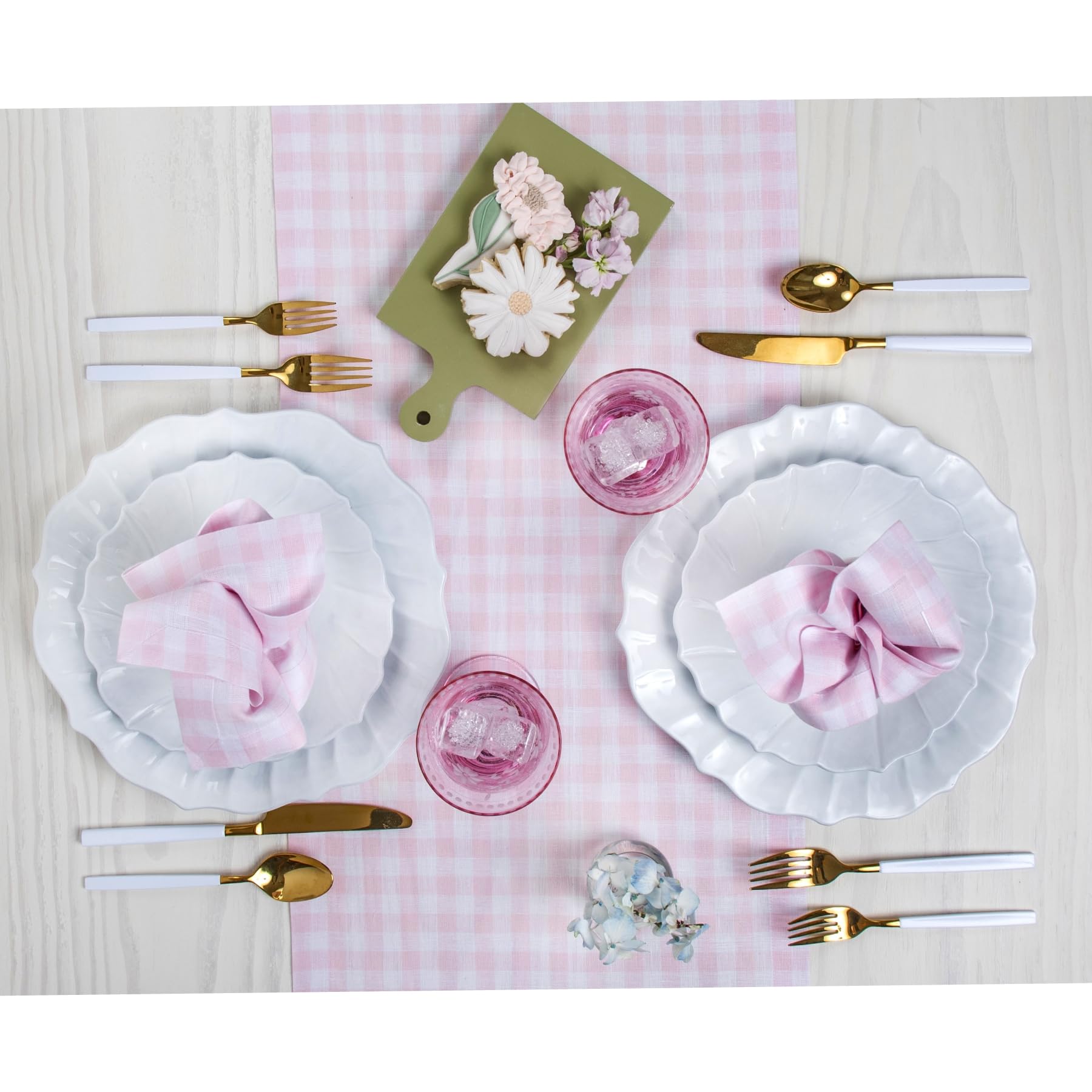 Solino Home Check Linen Table Runner 120 Inches Long - 100% Pure Linen Marshmellow Pink Plaid Table Runner 14 X 120 Inch Ideal F