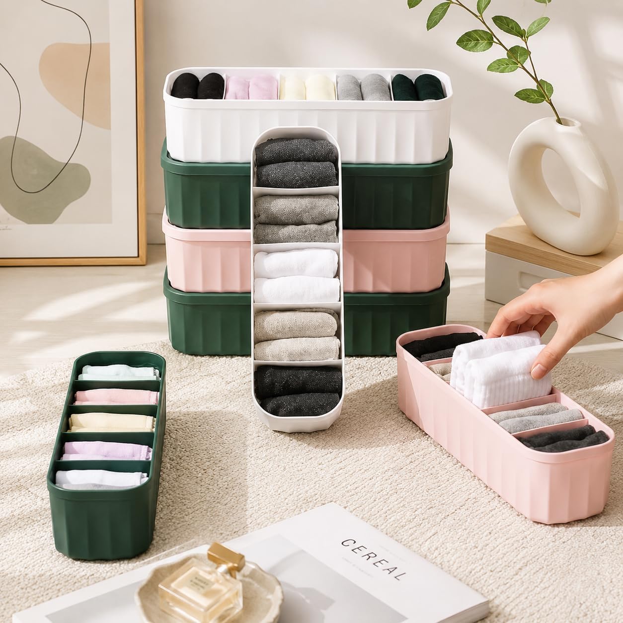 Nd Mart 4Piece Plastic Wardrobe Storage Box & Drawer Divider Set | Closet Organizer For Underwear, Socks, Ties, Scarves, Baby C