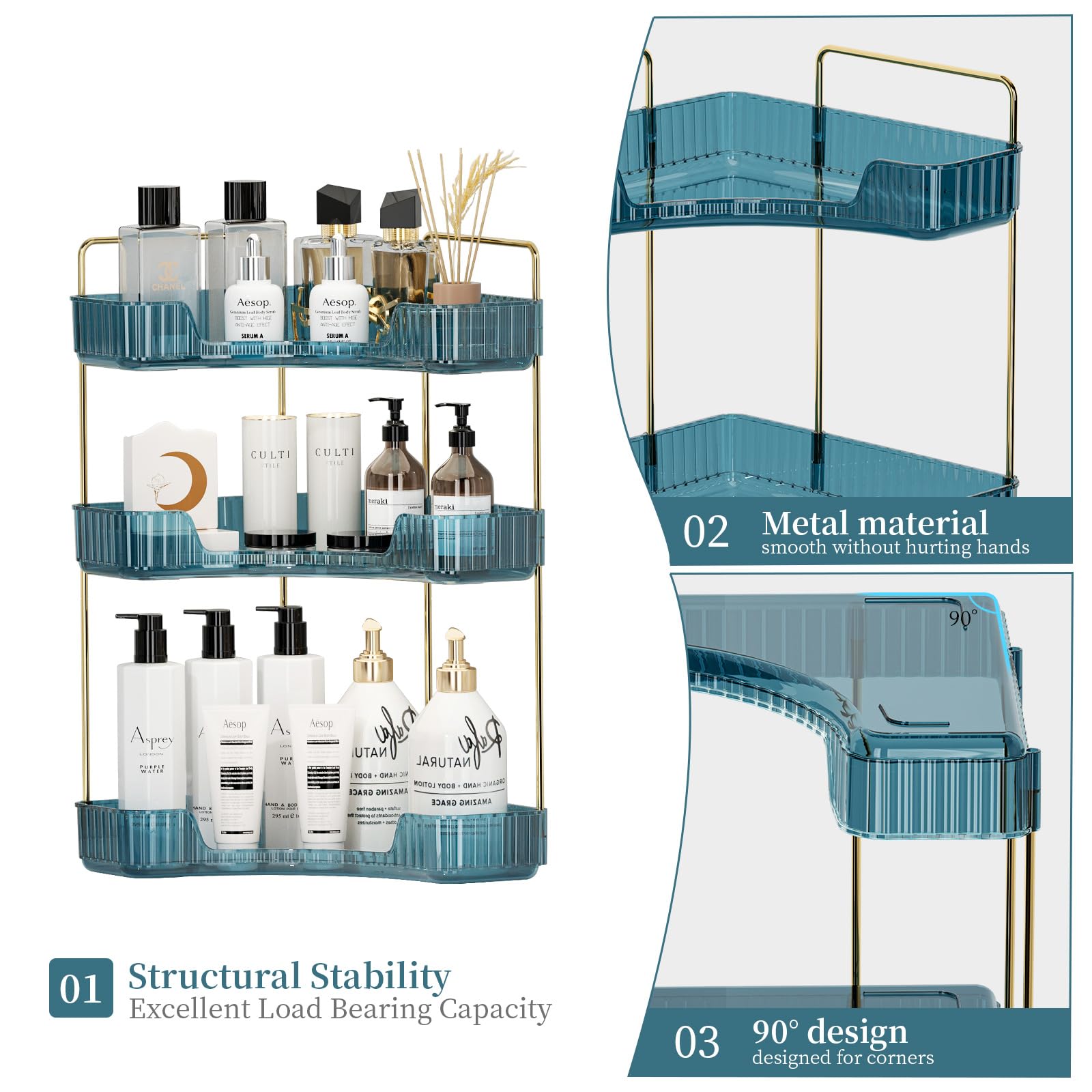 Invssene Corner Bathroom Countertop Organizer, Vanity Trays For Bathroom Counter, Makeup Organizer, Perfume Tray, Kitchen Spice