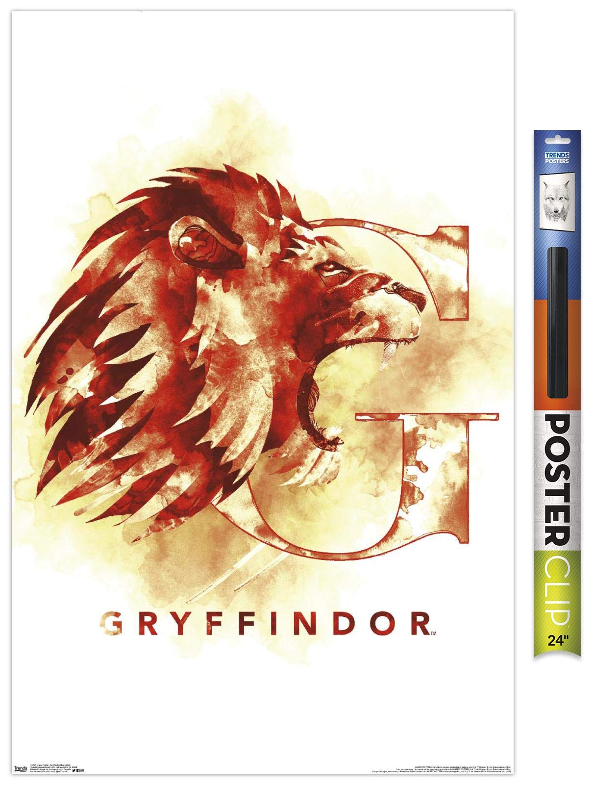 Trends International Wizarding World: Harry Potter-Gryffindor Illustrated House Logo Wall, 22.375'' X 34'', Poster & Clip Bundle