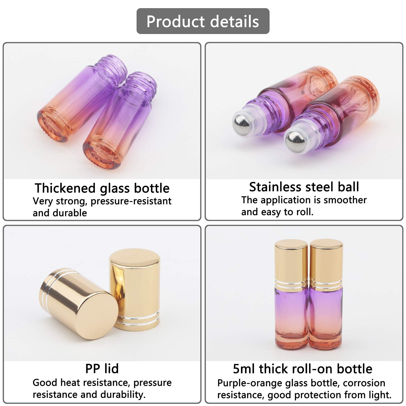Jiuwu Refillable Essential Oil Roller Bottles Set - 10 Glass Roll-On Bottles For Oils With Stainless Steel Roller Balls, Gold Ca