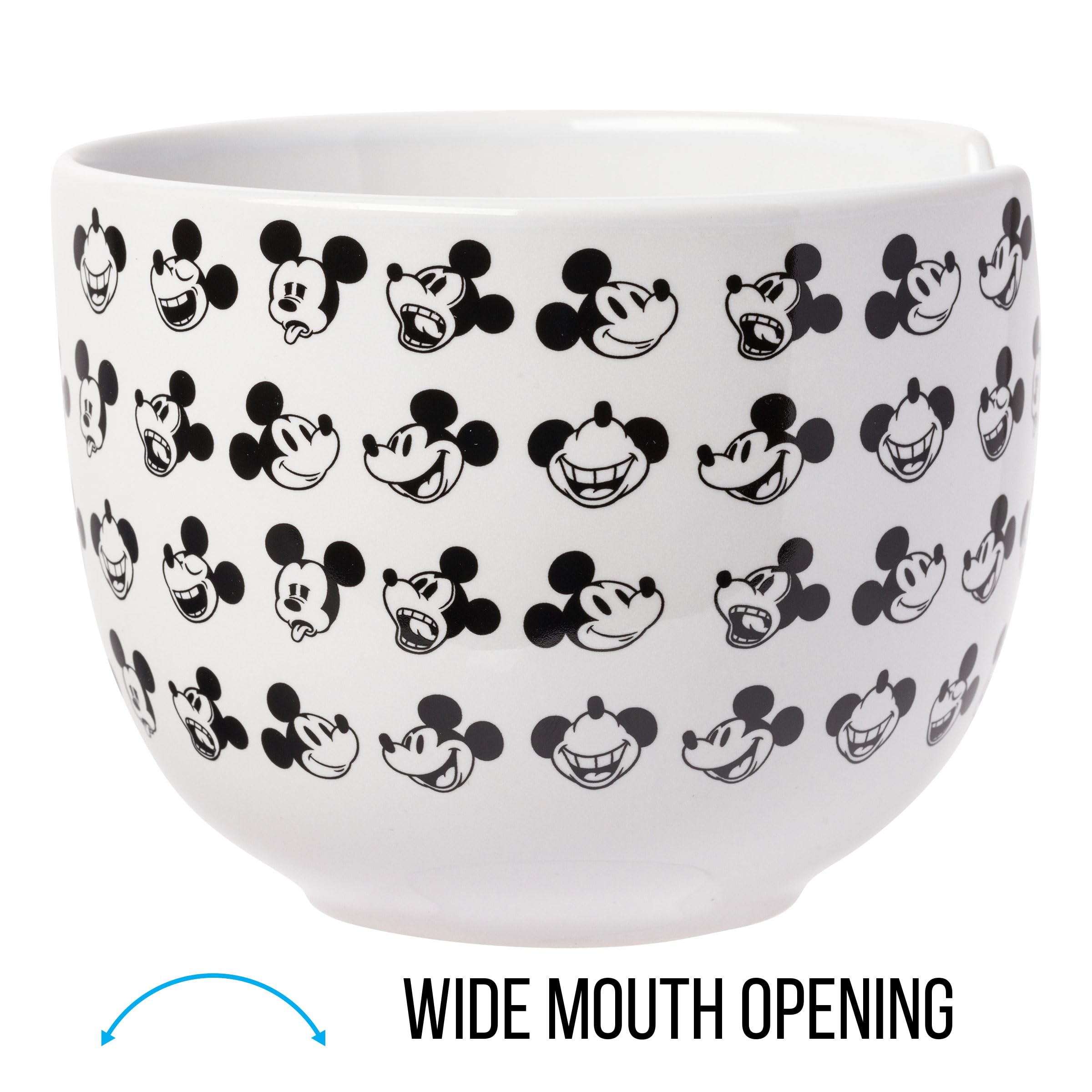 Silver Buffalo Disney Mickey Mouse Expressions Ceramic Ramen Noodle Rice Bowl With Chopsticks, Microwave Safe, 20 Ounces