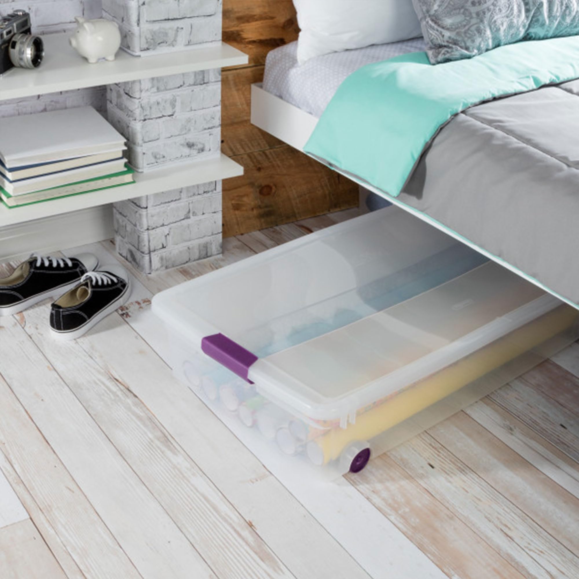 Sterilite 60 Qt Clearview Latch Storage Box Stackable Bin With Latching Lid, Plastic Container To Organize Clothes In Closet, Cl