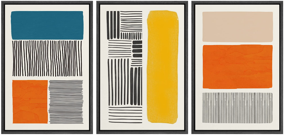 Idea4Wall Framed Canvas Print Wall Art Set Mid-Century Bright Color Block Collage Abstract Shapes Illustrations Minimalism Bohem