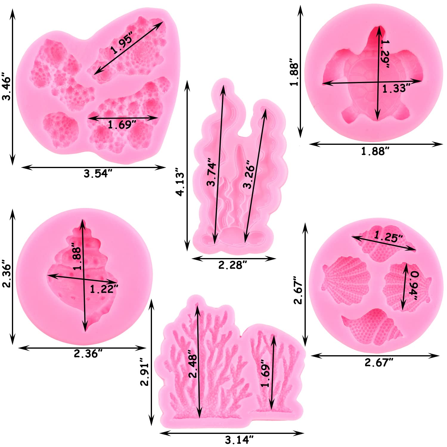 Zixiang Marine Theme Fondant Molds Sea Turtle Seashell Conch Seaweed Coral Silicone Molds For Cake Decorating Cupcake Topper Cho