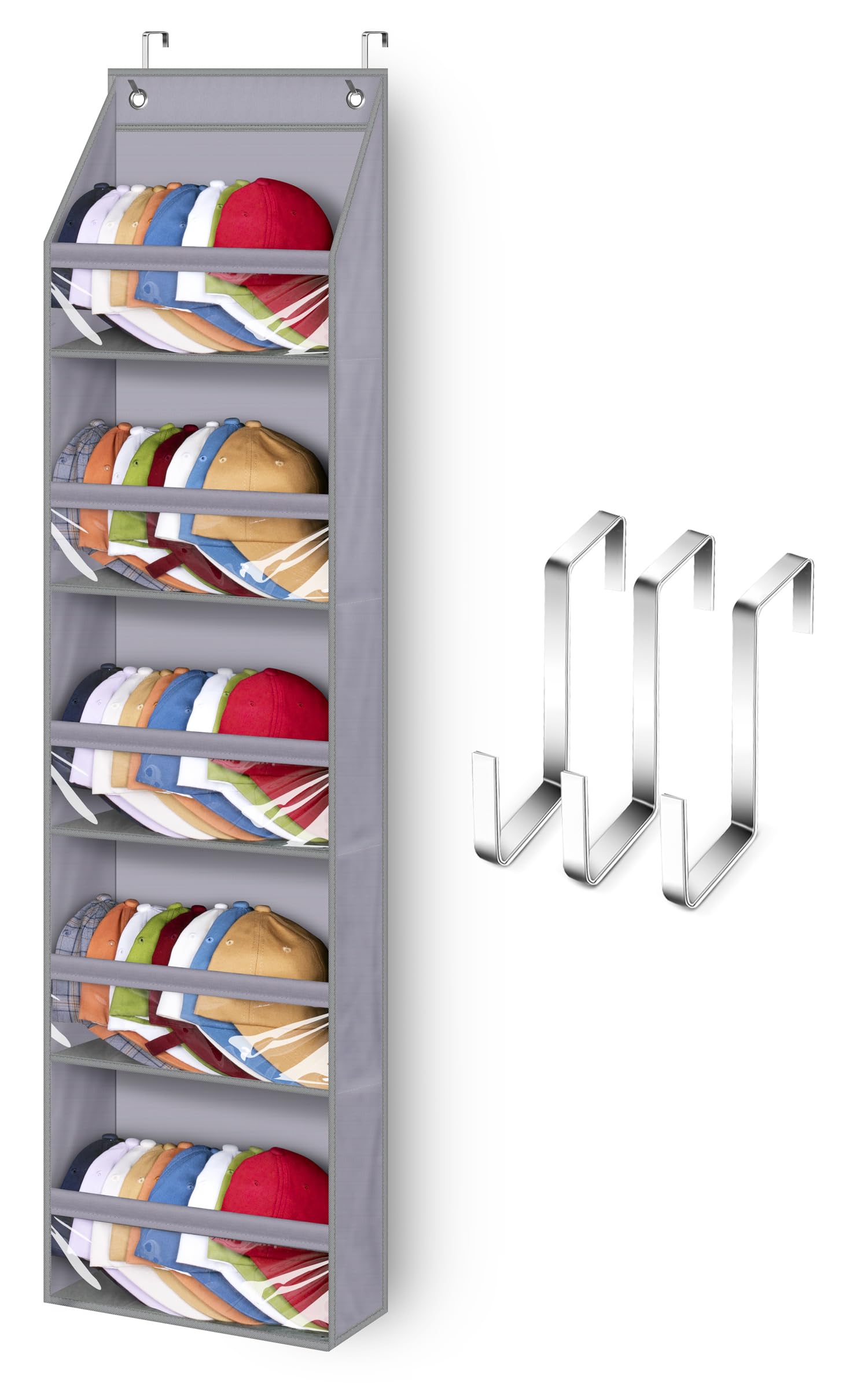 Sleeping Lamb Narrow Door Hat Organizer For Baseball Caps, Baseball Hat Rack For Closet/Wall Hold 40 Hats Storage Holder Clear H