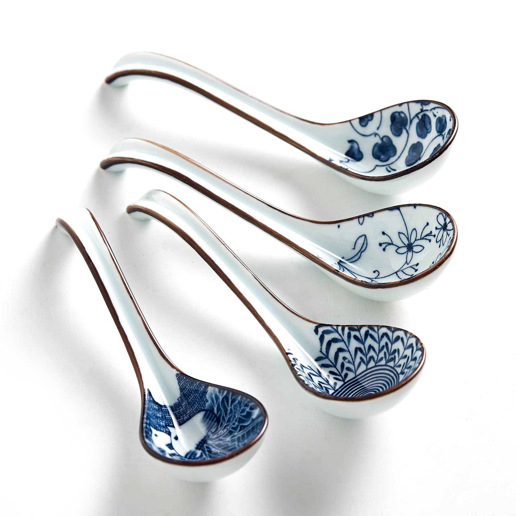 Hoilse Ceramic Soup Spoons, Asian Soup Spoon Japanese Ramen Spoons,Long Handle Perfect Depth Spoon Set For Soup Dumpling, Pho, N