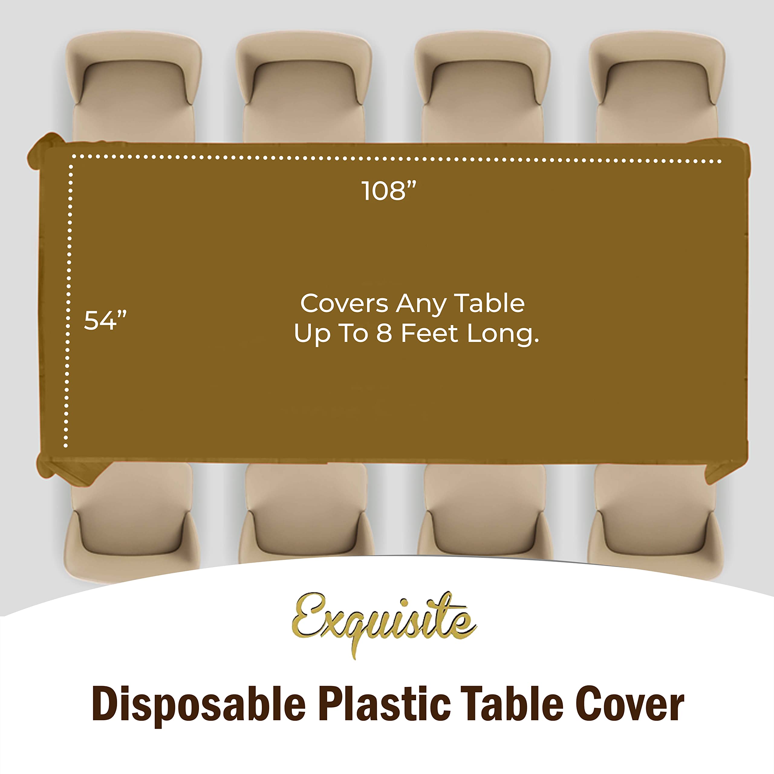 Exquisite 6-Pack Premium Plastic Tablecloth 54In. X 108In. Rectangle Plastic Table Cover - Gold