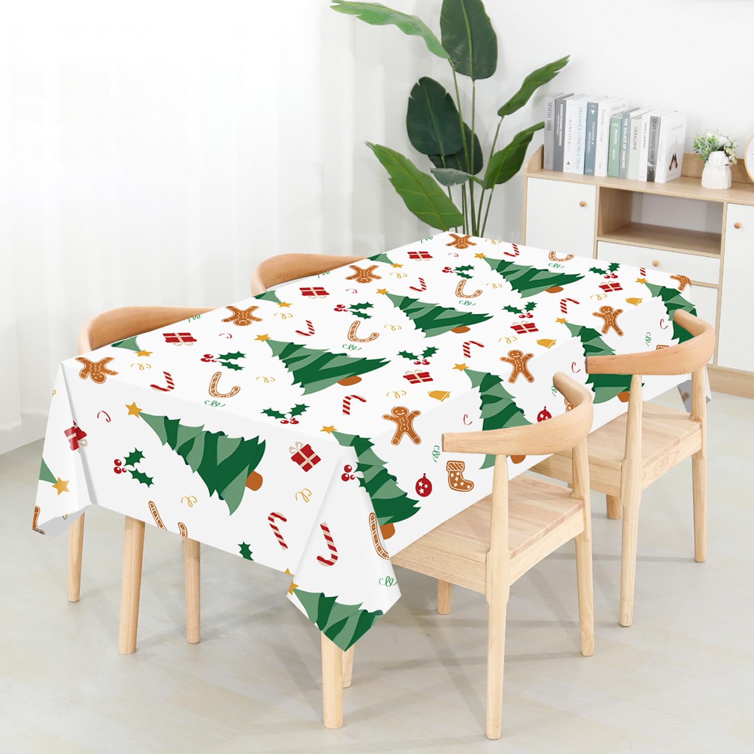 Siencooray Christmas Plastic Tablecloth, 2 Pack Green Tree Disposable Table Covers for Xmas, 54 x 108 Rectangle Decorations for