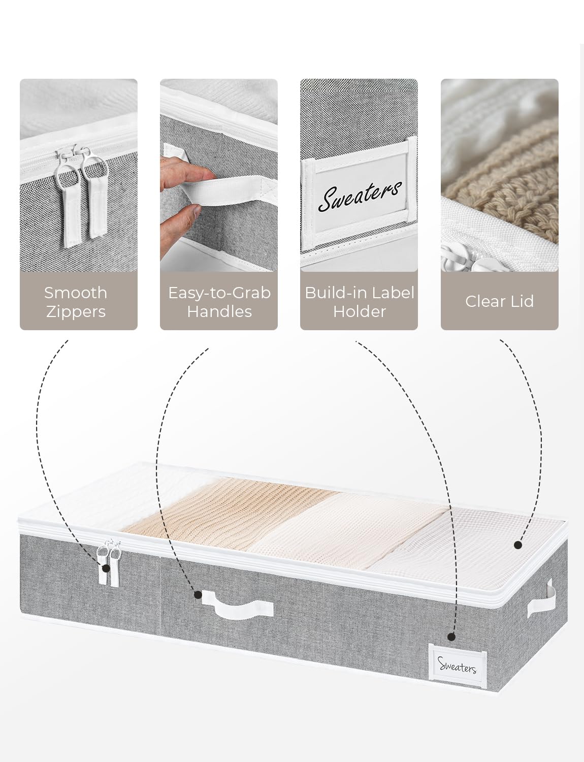 StorageWorks Underbed Storage Box, Underbed Clothes Storage Bin for Clothes, Blankets and Shoes, Foldable Underbed Bags, Gray, L