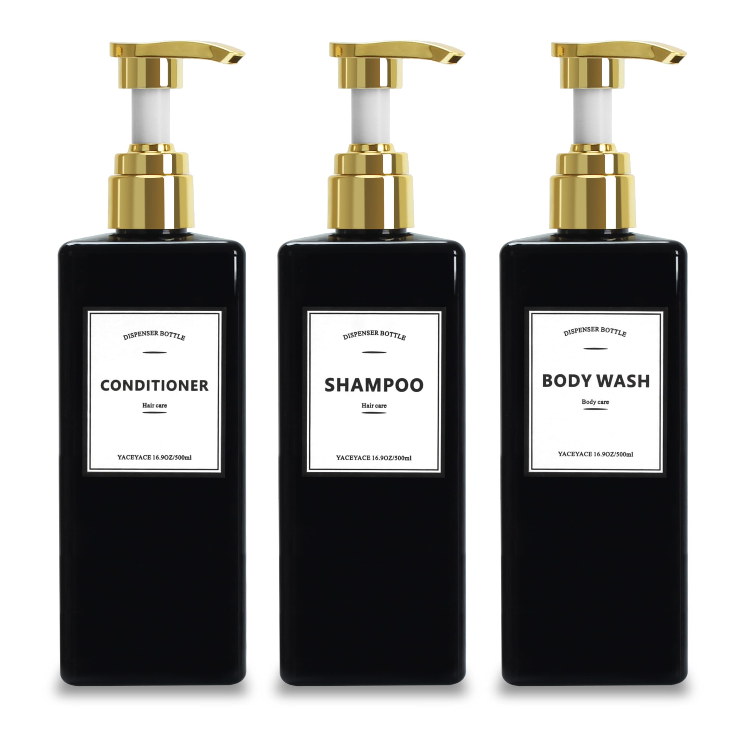 Black Shampoo Bottles With Gold Pump Yaceyace 16.9Oz Set Of 3 Shampoo And Conditioner Dispenser Empty Black Shower Bottles, Eleg