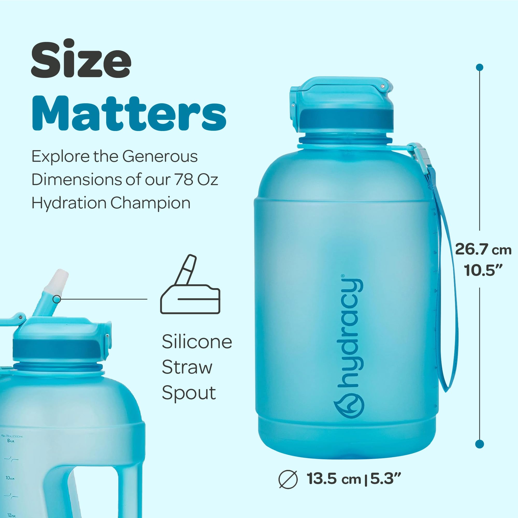 Hydracy Water Bottle with Storage Sleeve and Straw - Large Half Gallon 78 oz BPA Free Motivational Jug with Handle & Time Marker