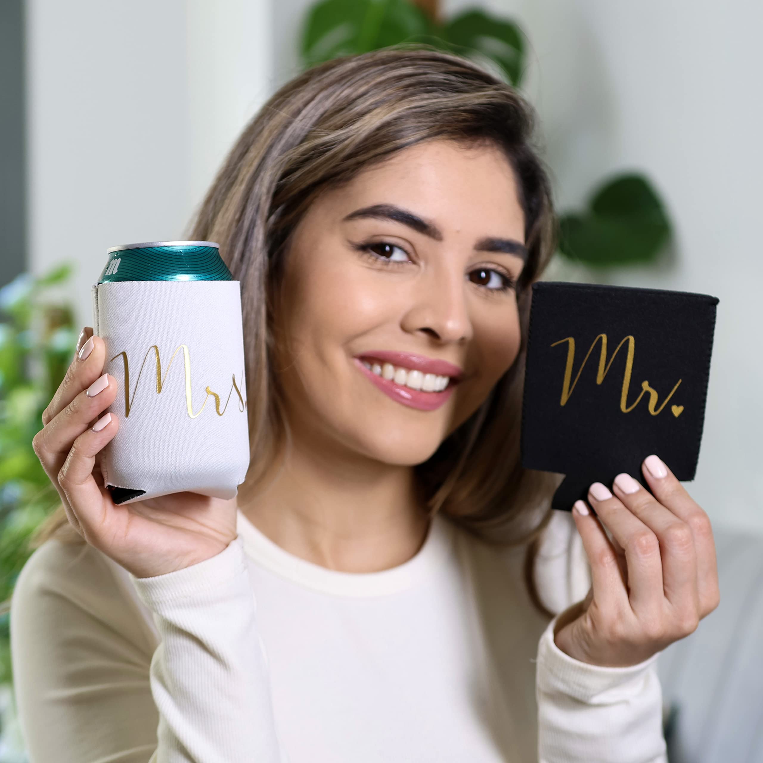 Prazoli Wedding Can Coolers Mr And Mrs Gifts - Just Married Decorations, Wedding Day & Honeymoon Essentials, Presents For Newlyw