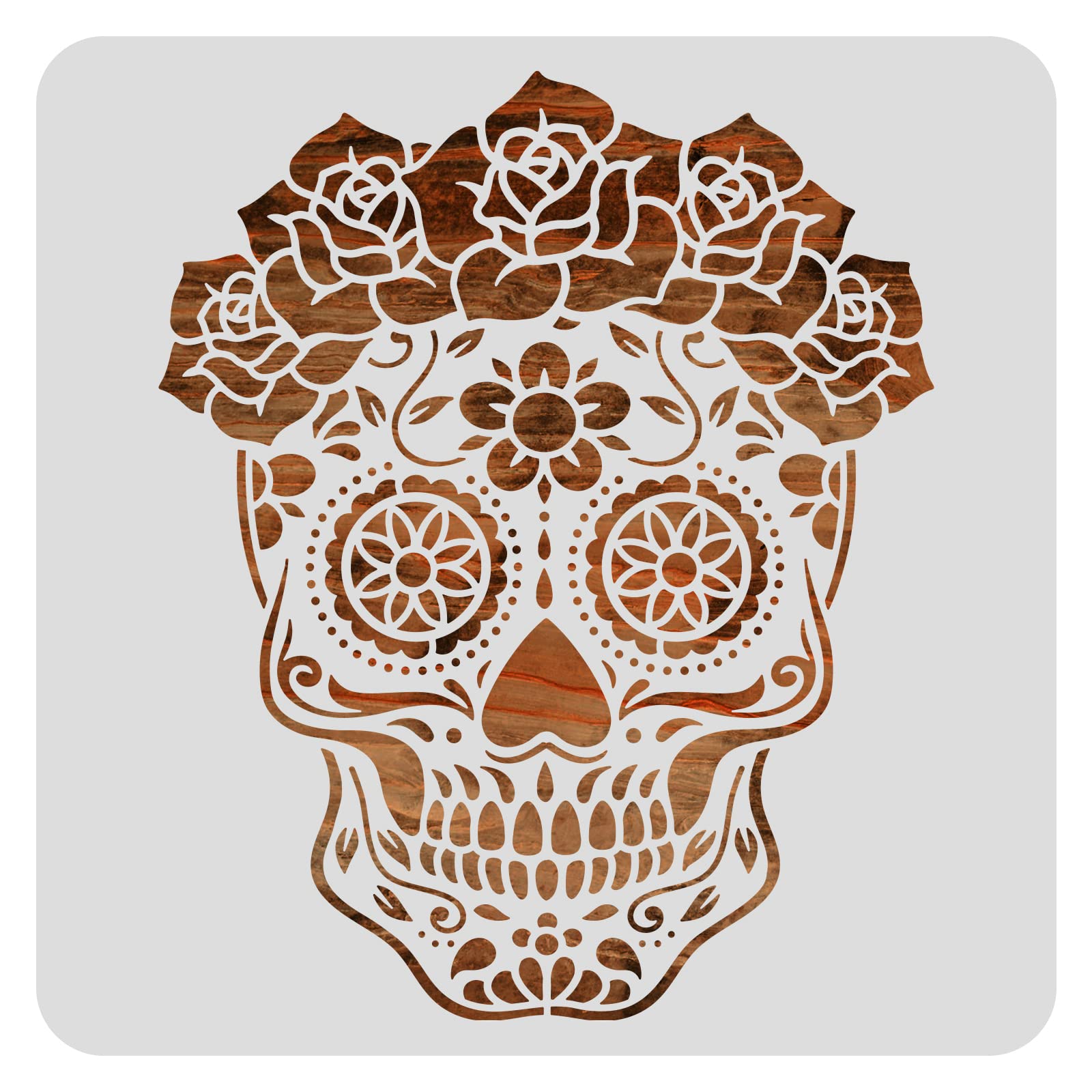 BENECREAT 12x12 inch Mexico Sugar Skull Starry Painting Art Templates, Reusable Day of the Dead Halloween Stencil for DIY Projec