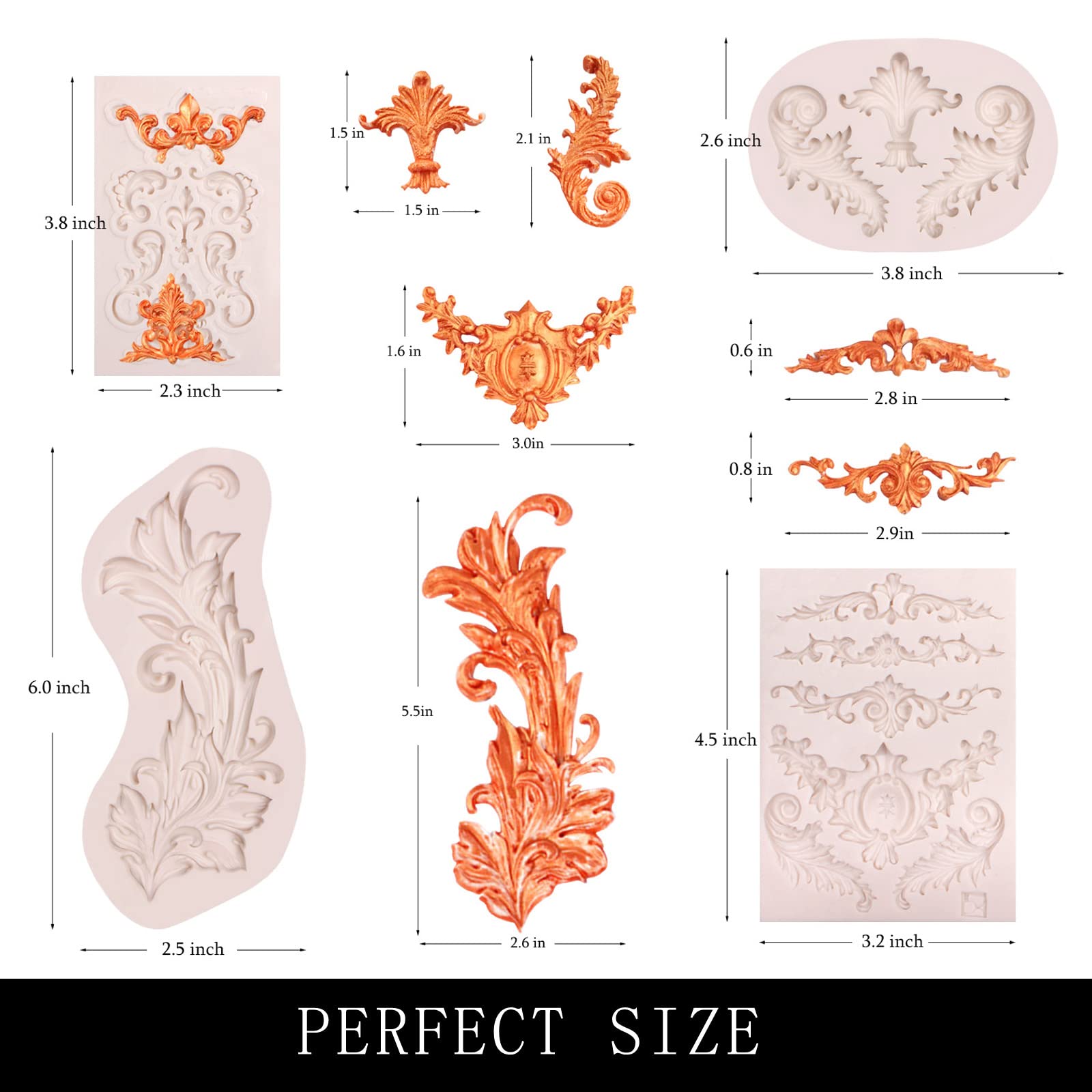 Baroque Feather Chocolate Molds Silicone, Scroll Relief Border Fondant Molds, For Wedding Party Cake Decoration, Cupcake Toppers